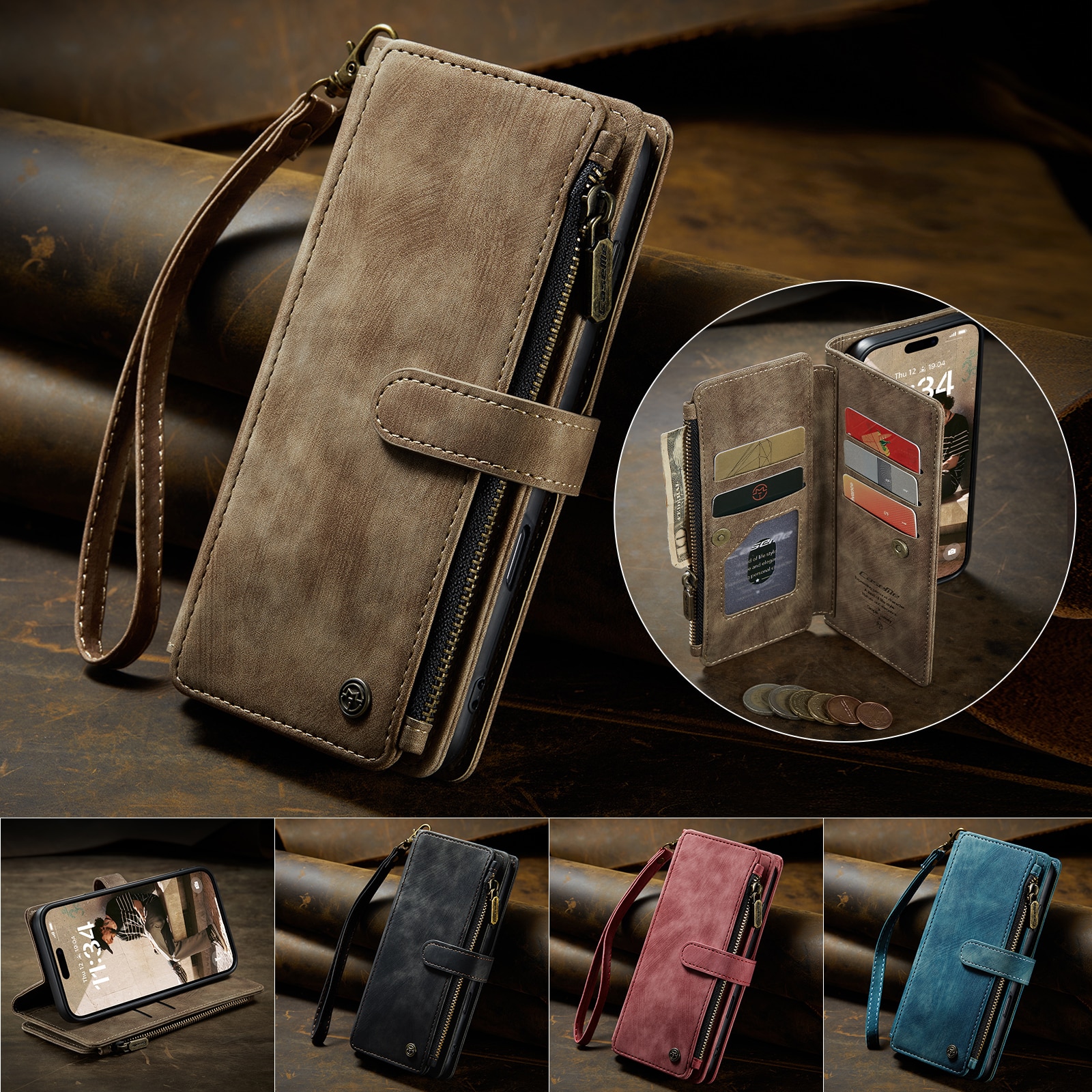 Zipper Wallet iPhone 17 Ruskea