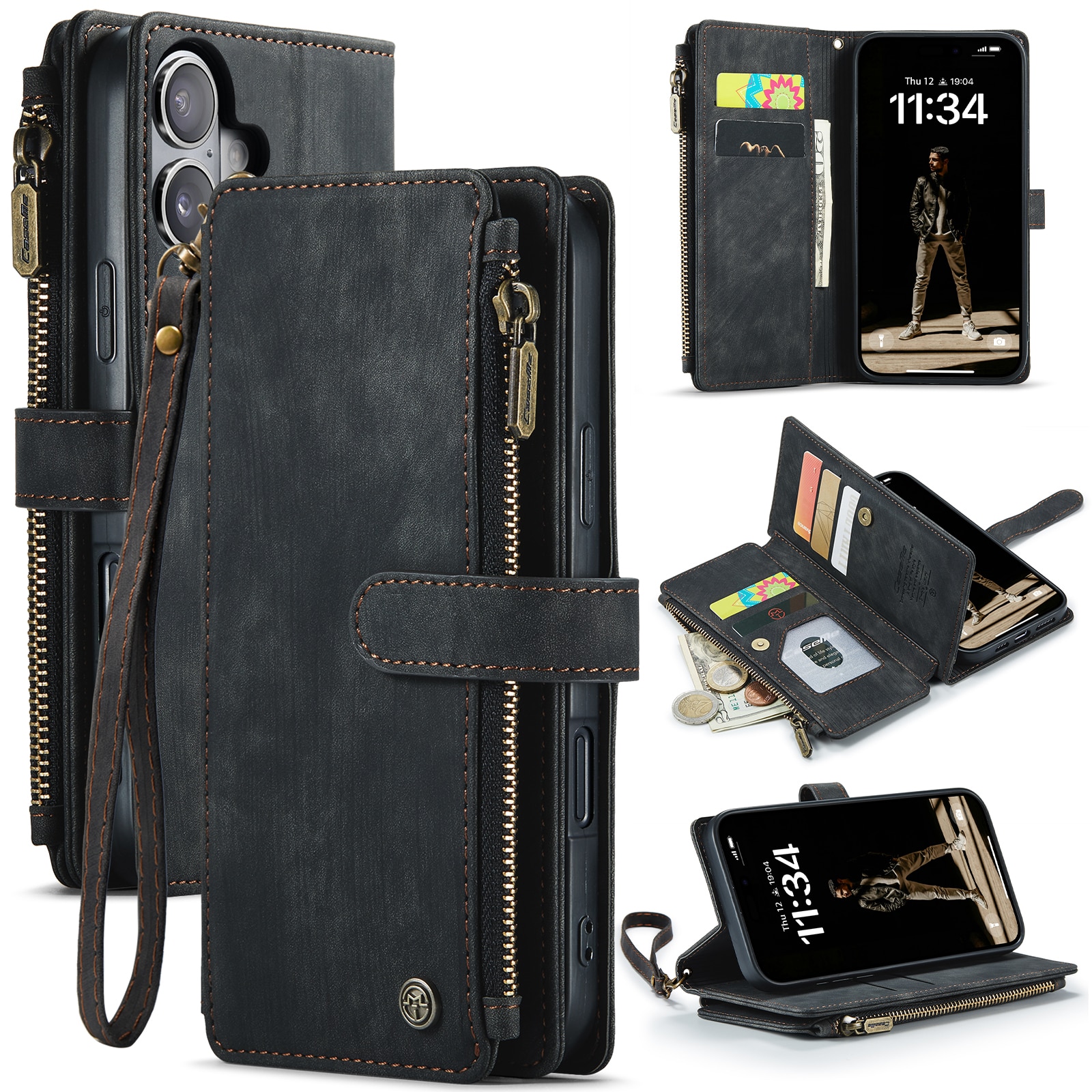 Zipper Wallet iPhone 17 Musta