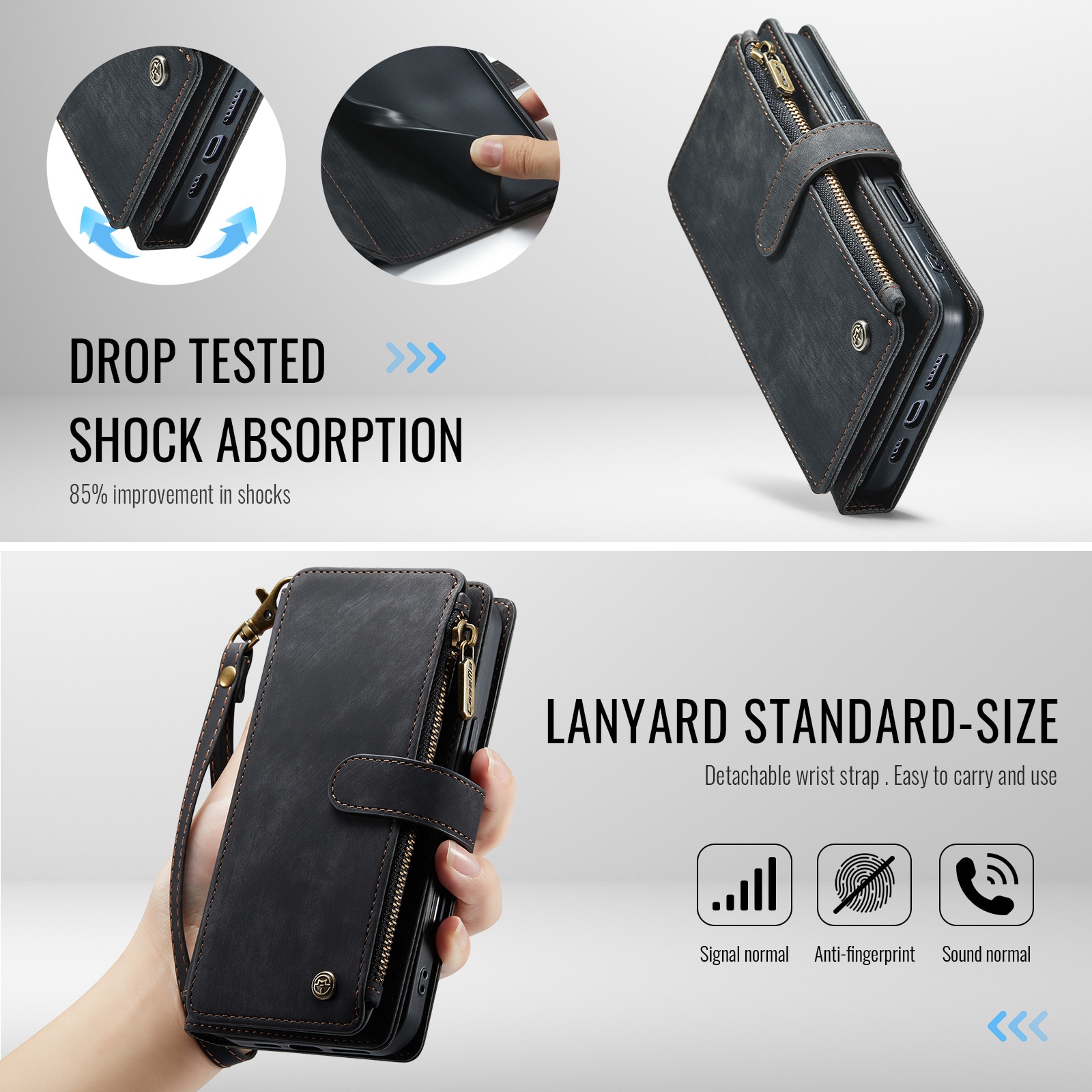 Zipper Wallet iPhone 17 Musta