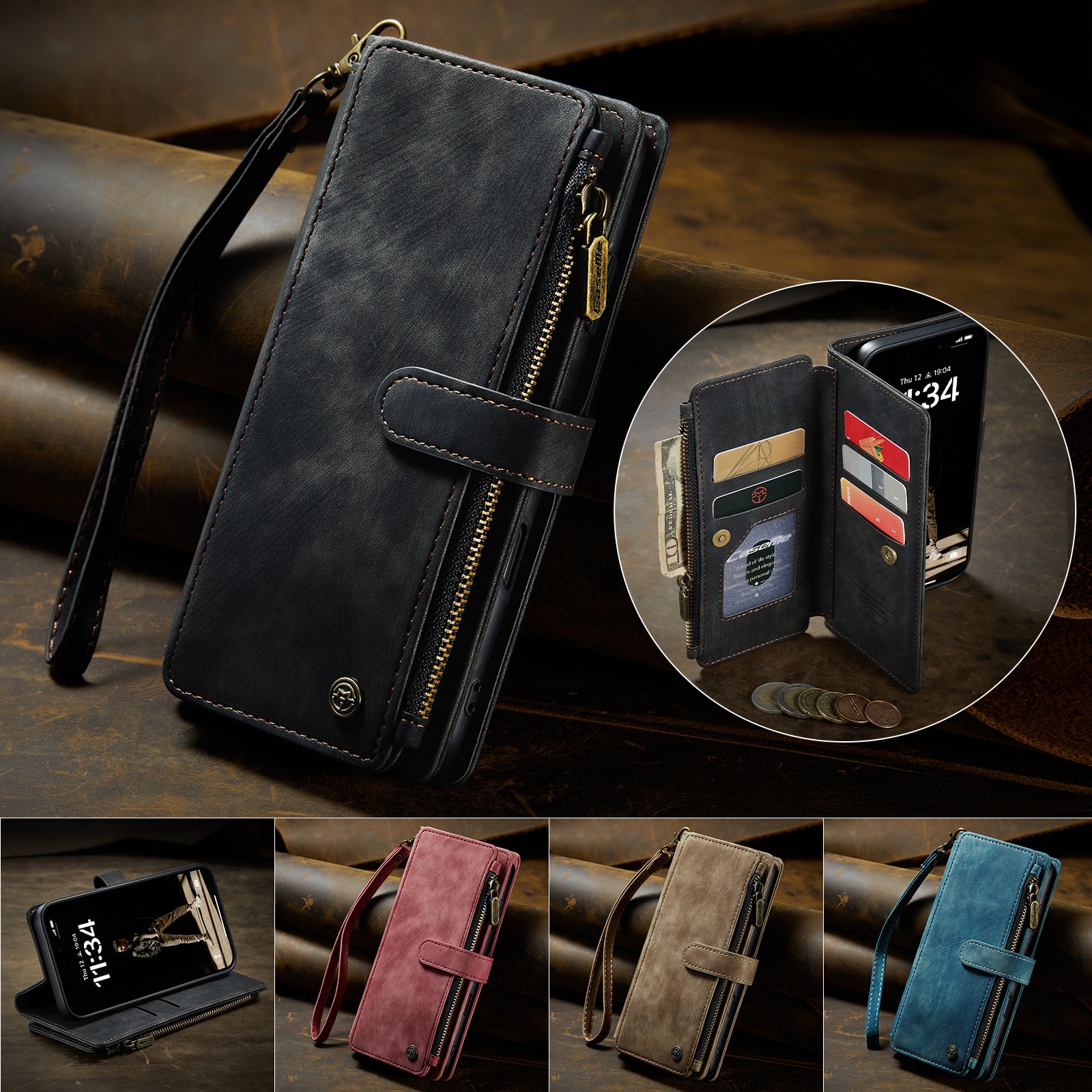 Zipper Wallet iPhone 17 Musta