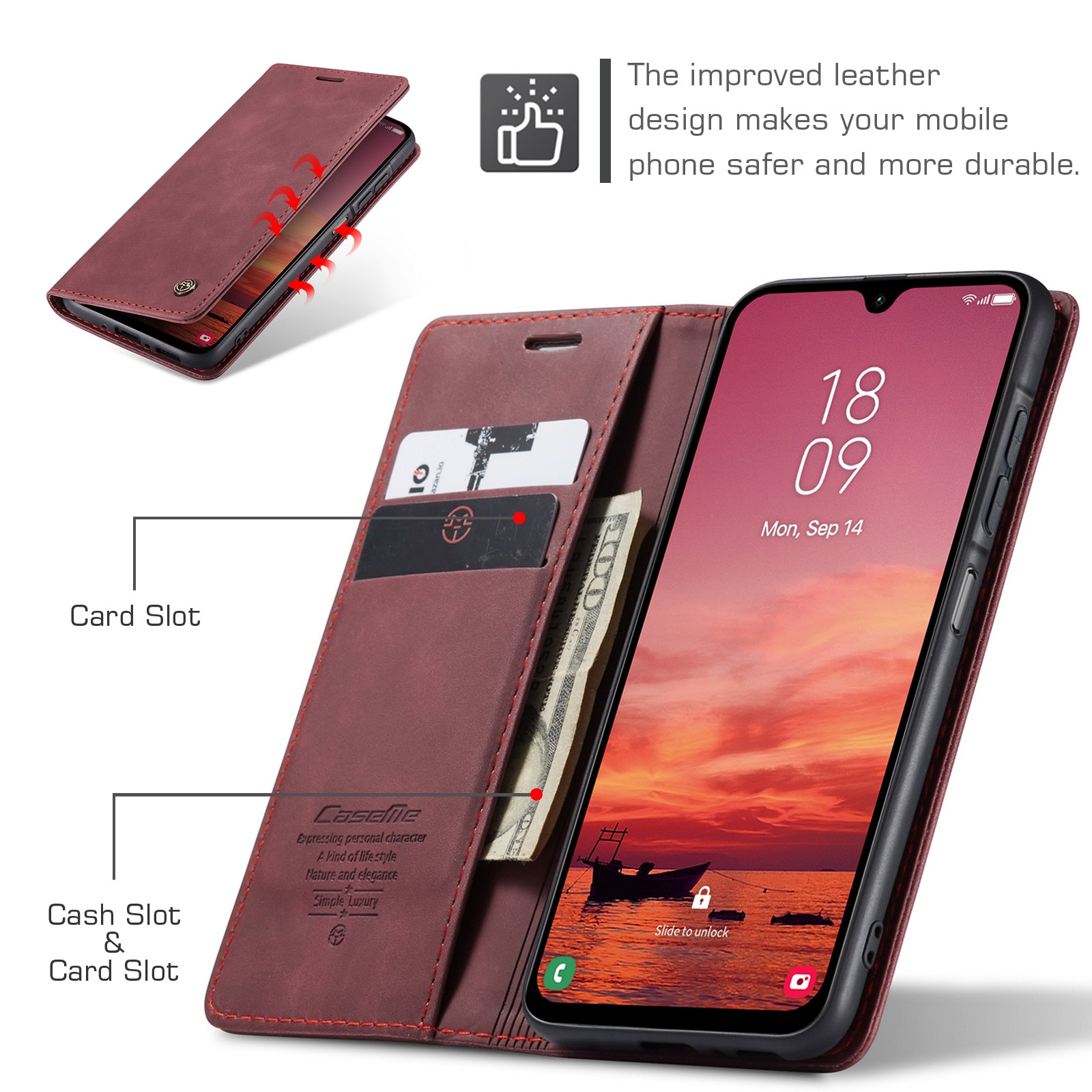 Slim Lompakkokotelo Samsung Galaxy A17 Punainen