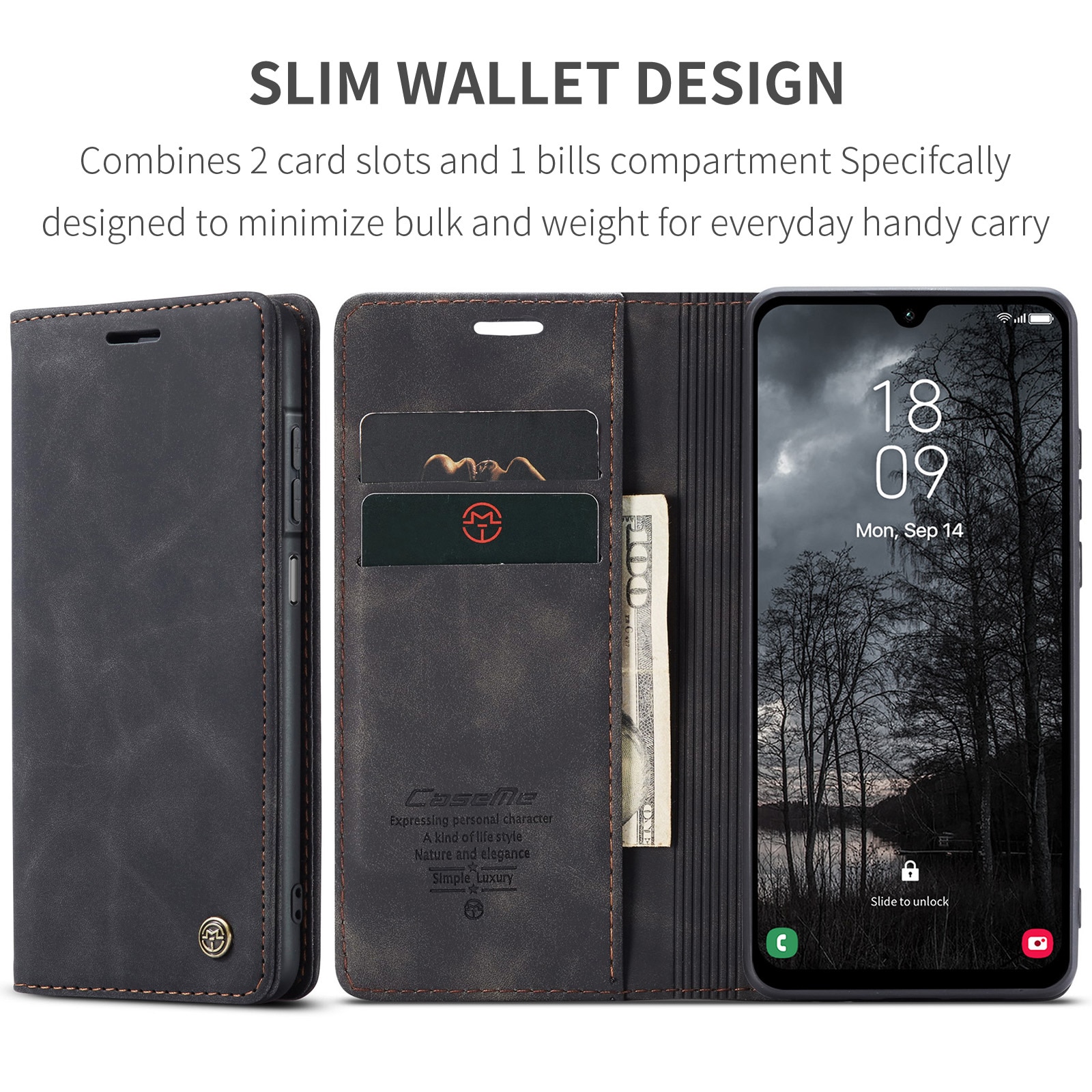 Slim Lompakkokotelo Samsung Galaxy A17 Musta