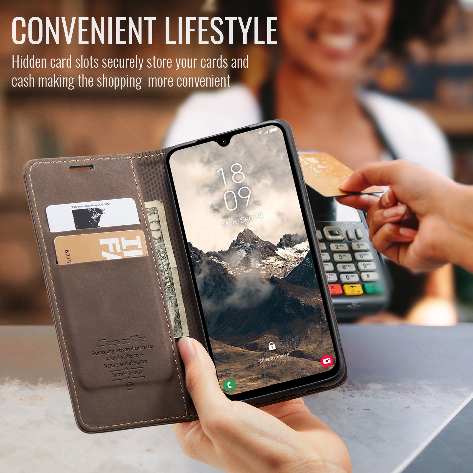 Slim Lompakkokotelo Samsung Galaxy A17 Ruskea