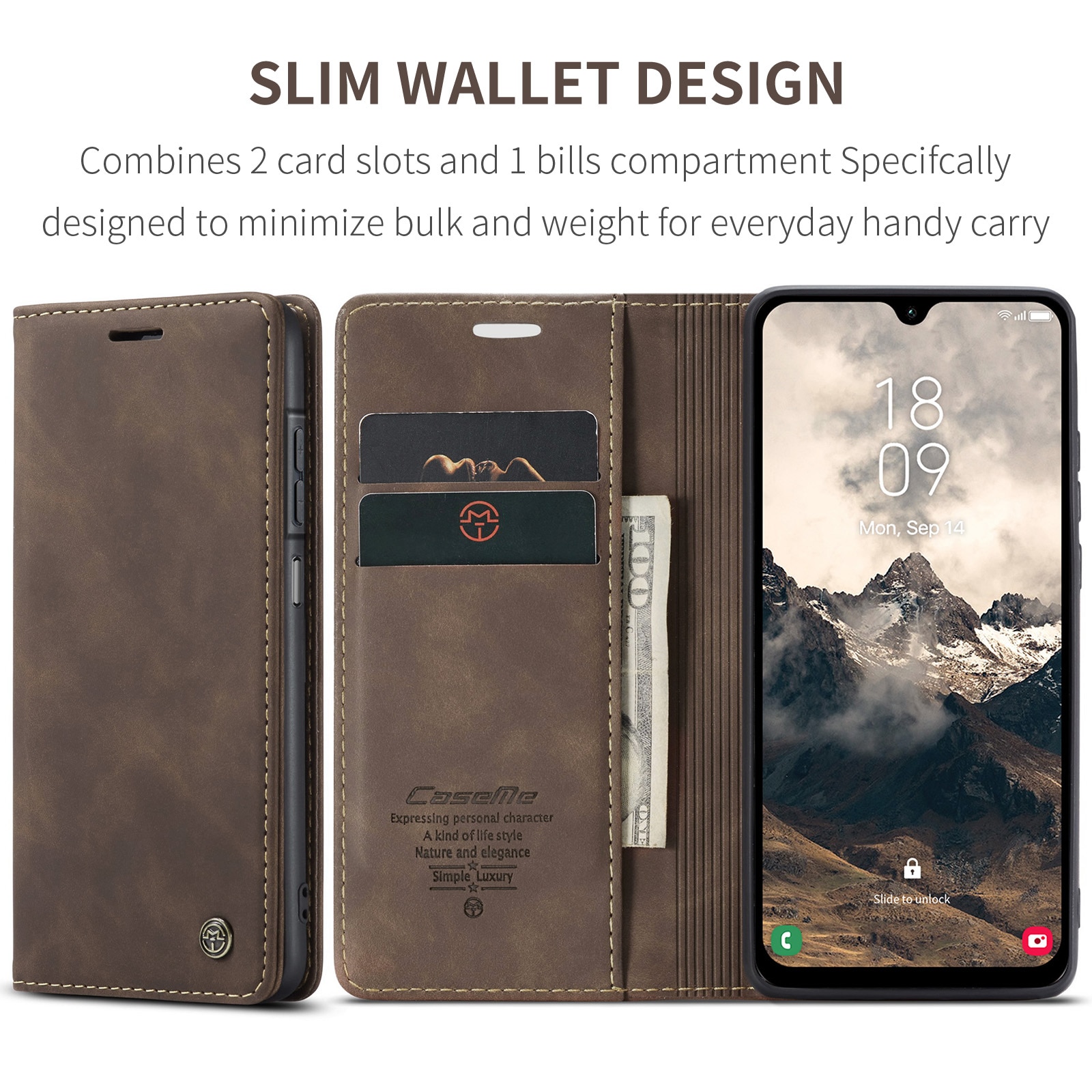 Slim Lompakkokotelo Samsung Galaxy A17 Ruskea