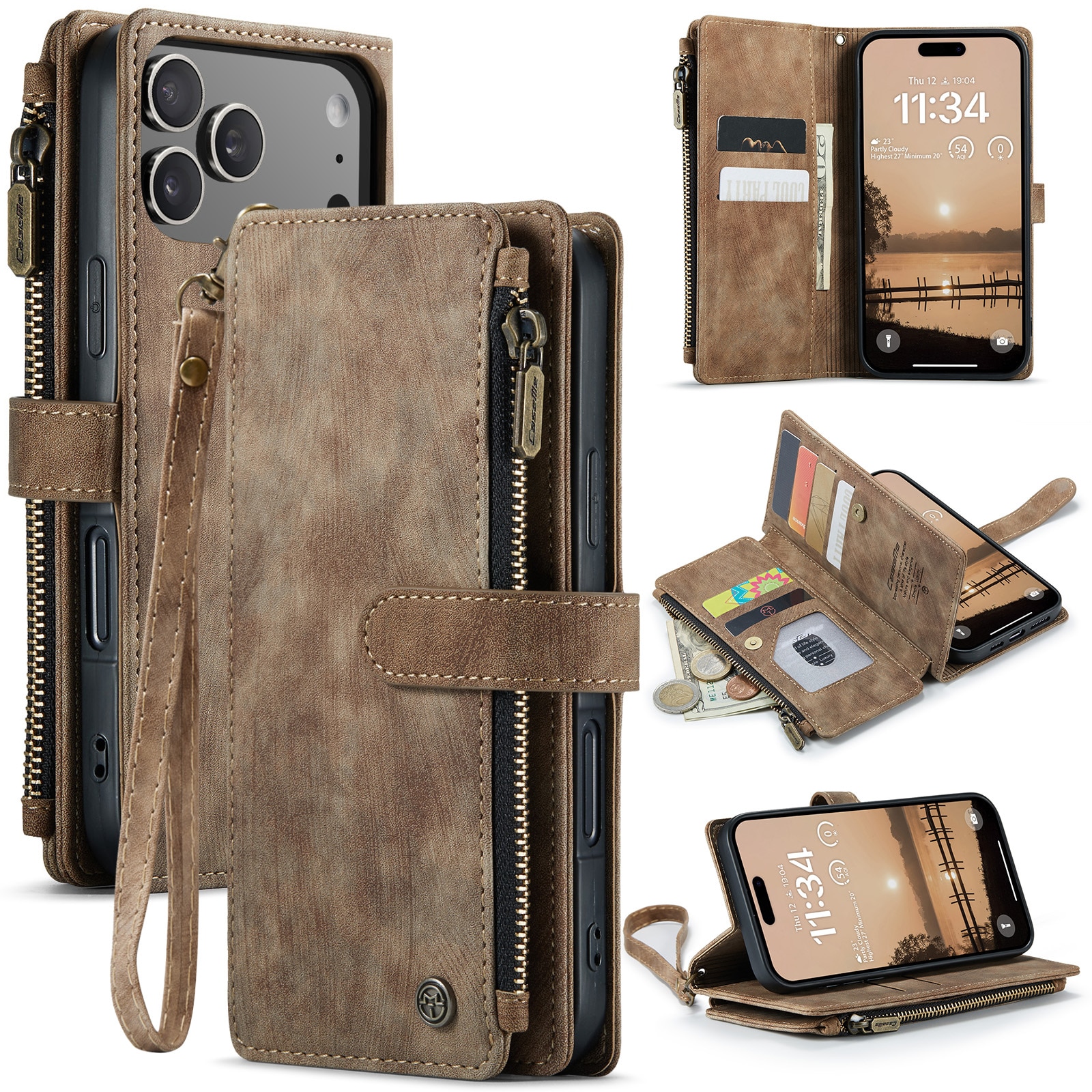 Zipper Wallet iPhone 17 Pro Ruskea