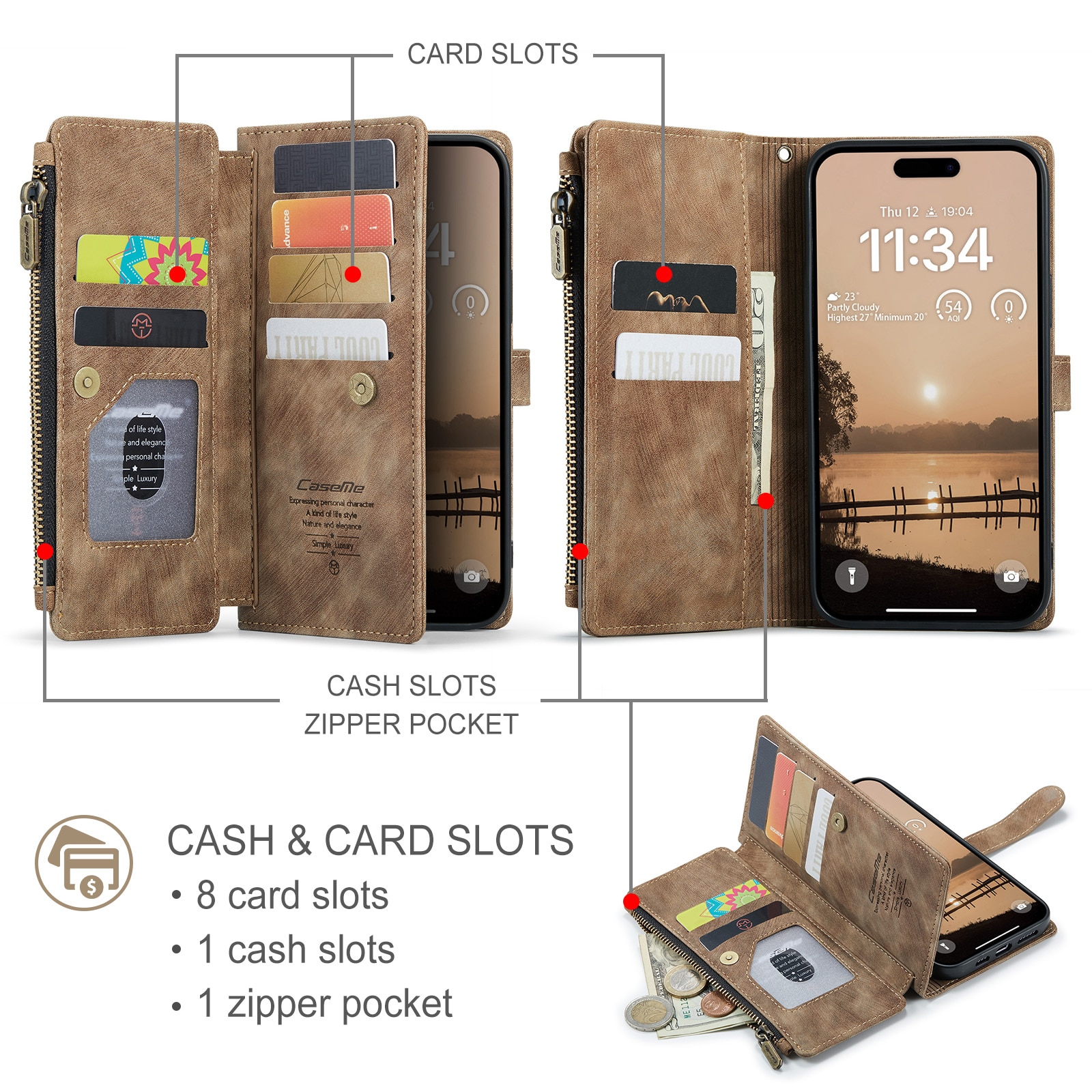 Zipper Wallet iPhone 17 Pro Ruskea