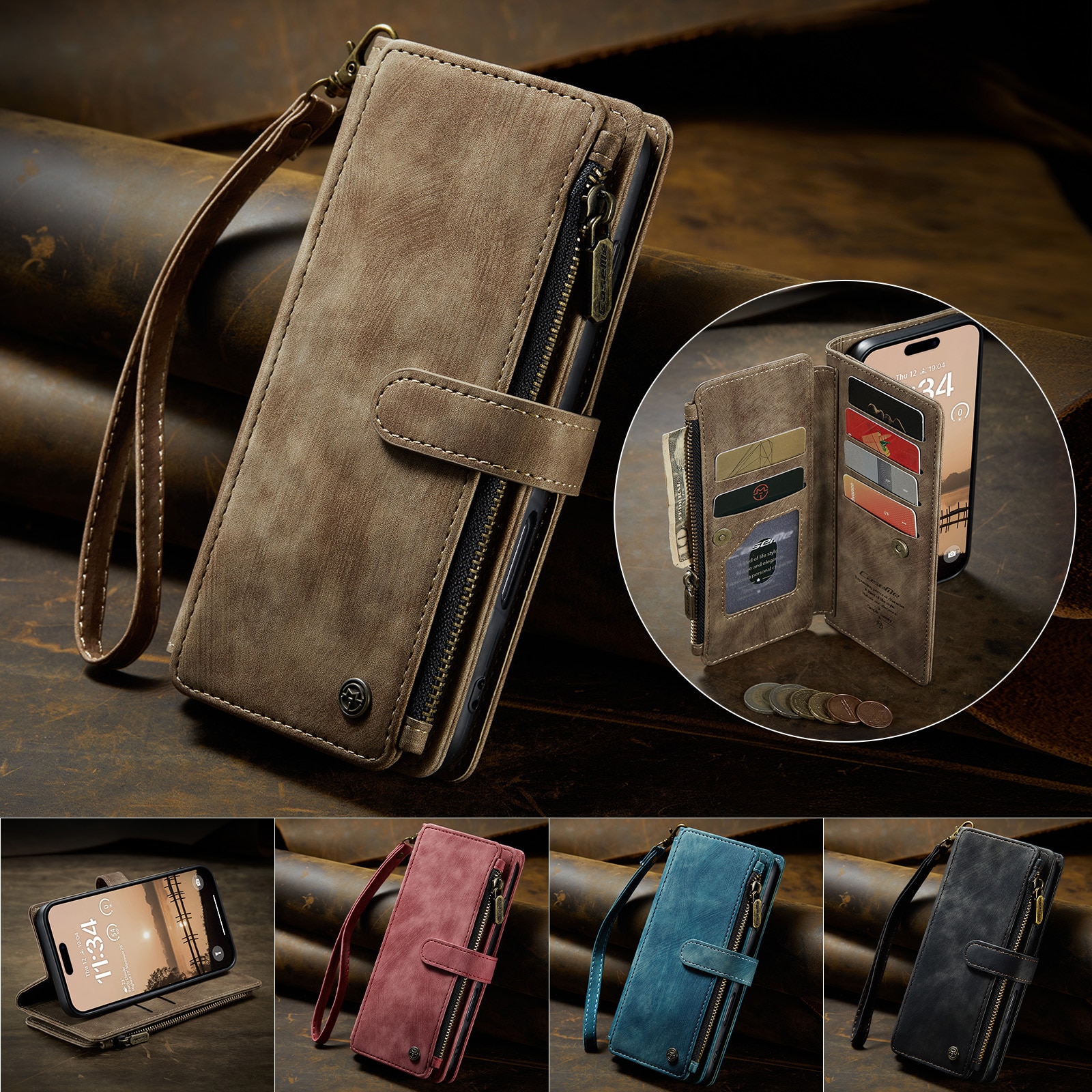 Zipper Wallet iPhone 17 Pro Ruskea