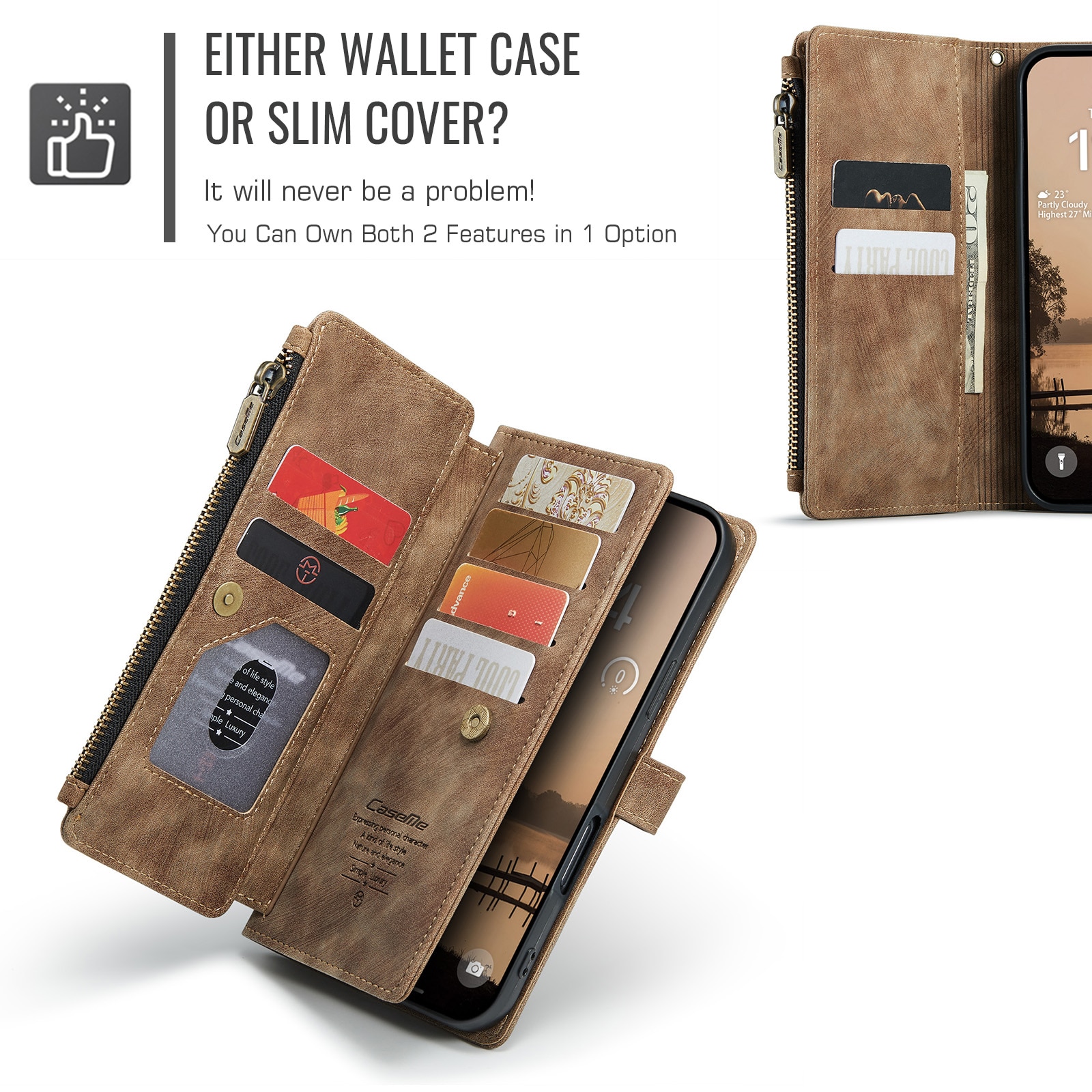 Zipper Wallet iPhone 17 Pro Ruskea