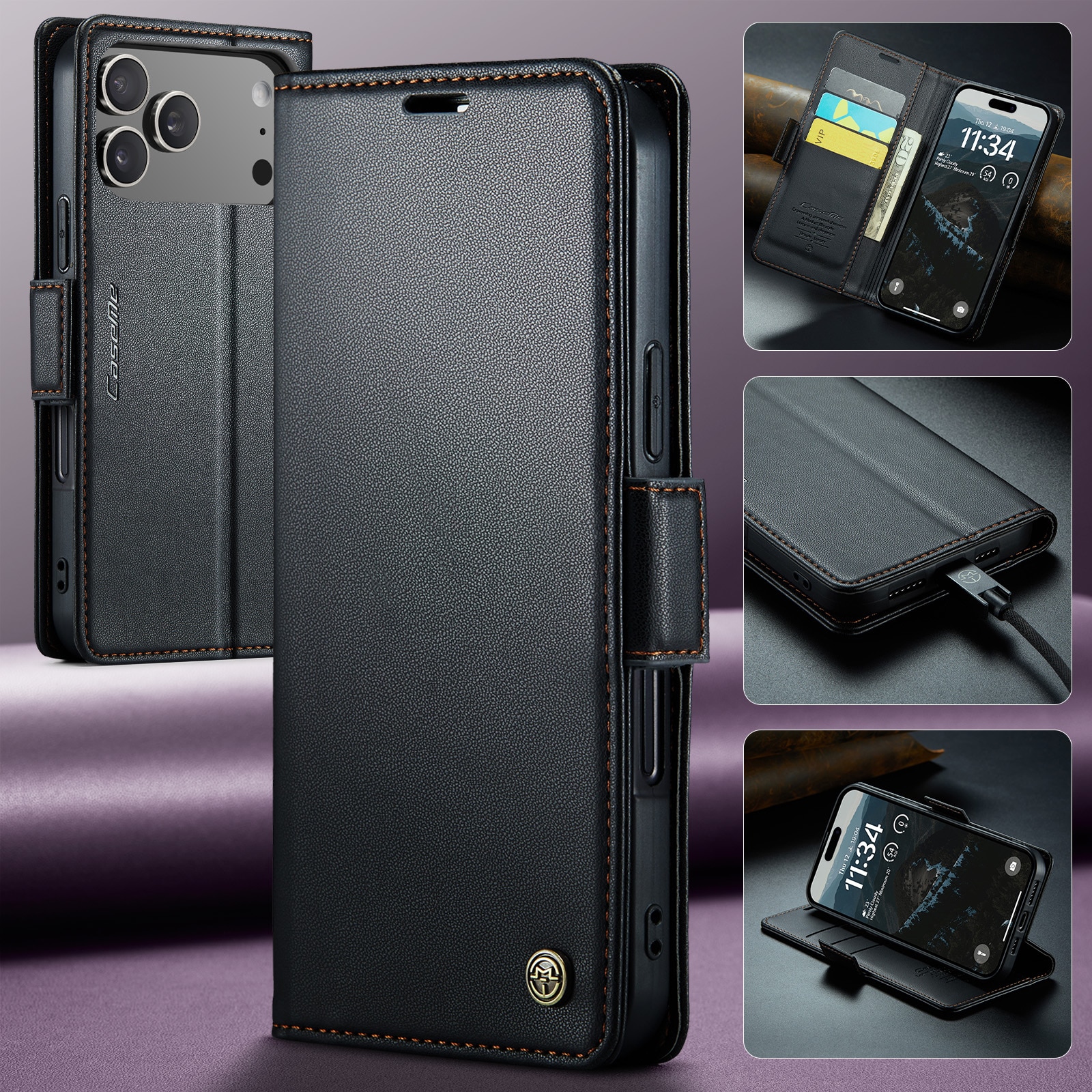 RFID Slim Lompakkokotelo iPhone 17 Pro Musta