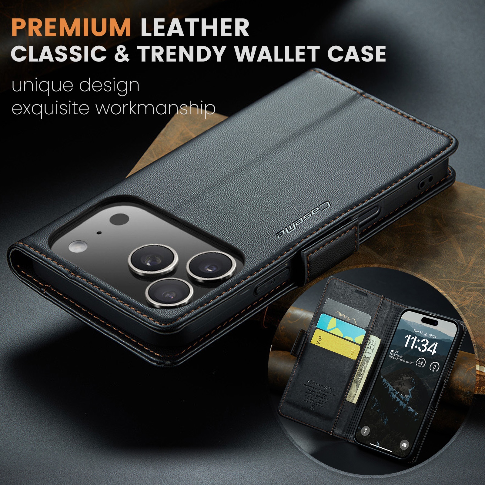RFID Slim Lompakkokotelo iPhone 17 Pro Musta