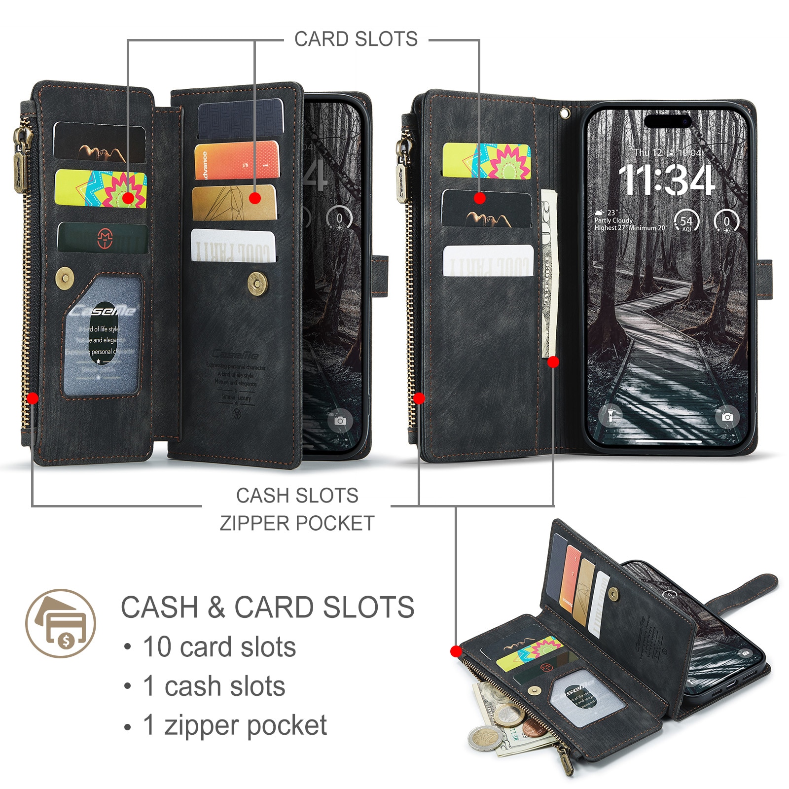 Zipper Wallet iPhone 17 Pro Max Musta