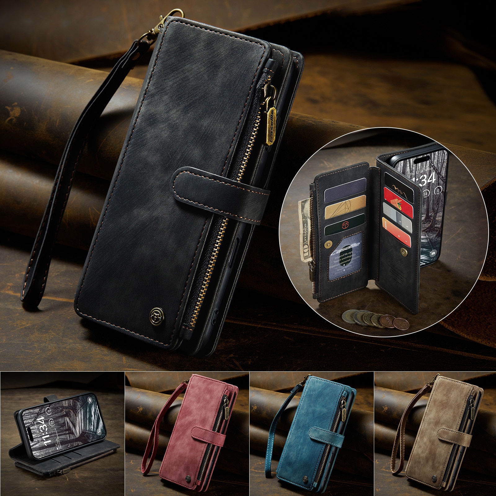 Zipper Wallet iPhone 17 Pro Max Musta