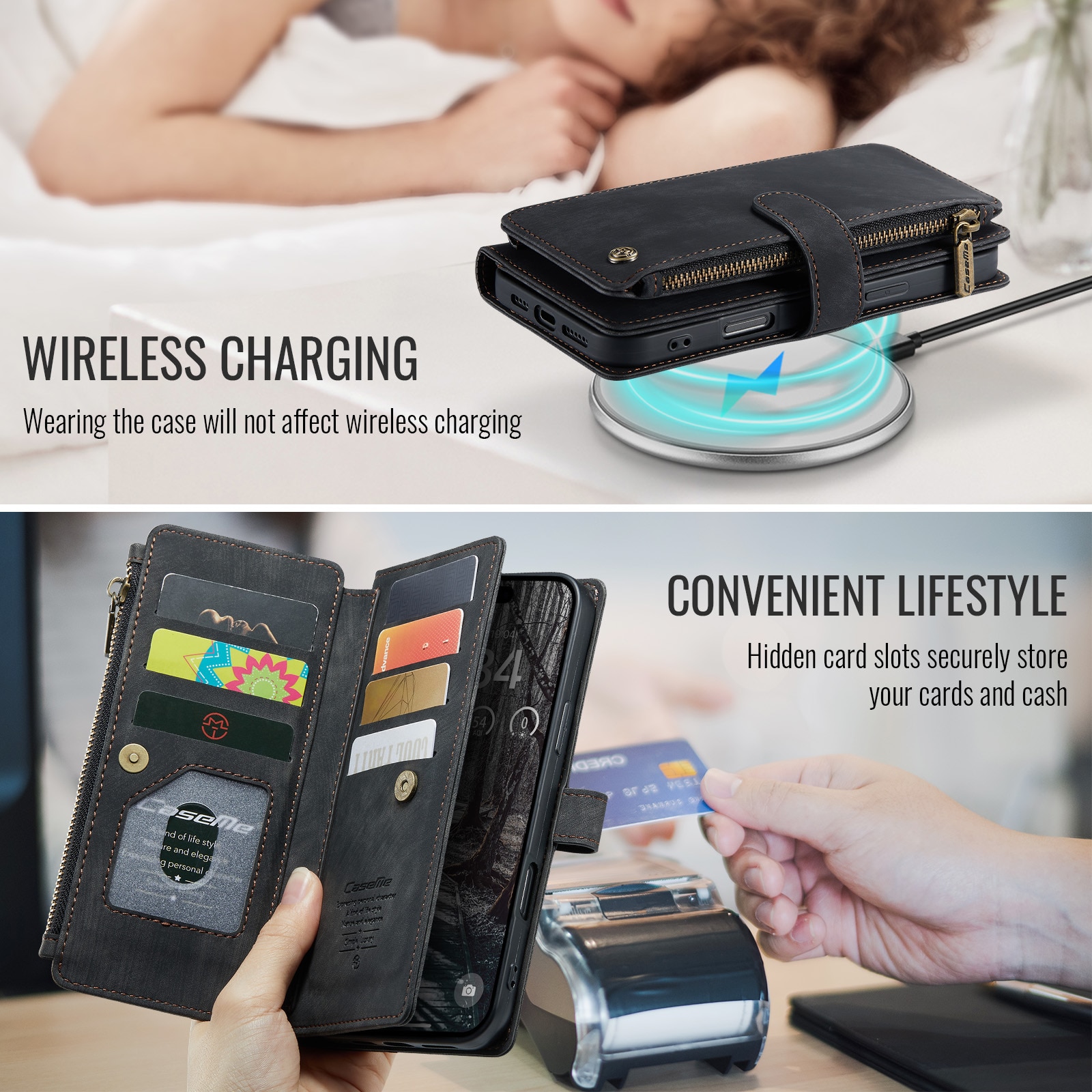 Zipper Wallet iPhone 17 Pro Max Musta