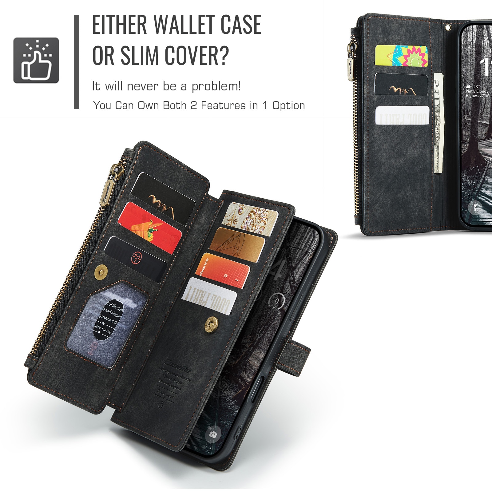 Zipper Wallet iPhone 17 Pro Max Musta