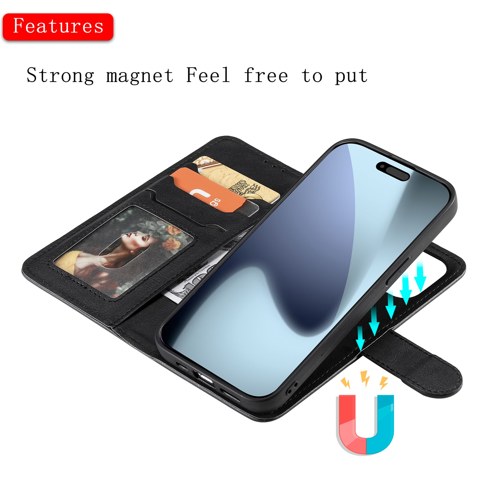 Magneettinen lompakko iPhone 17 Pro Musta