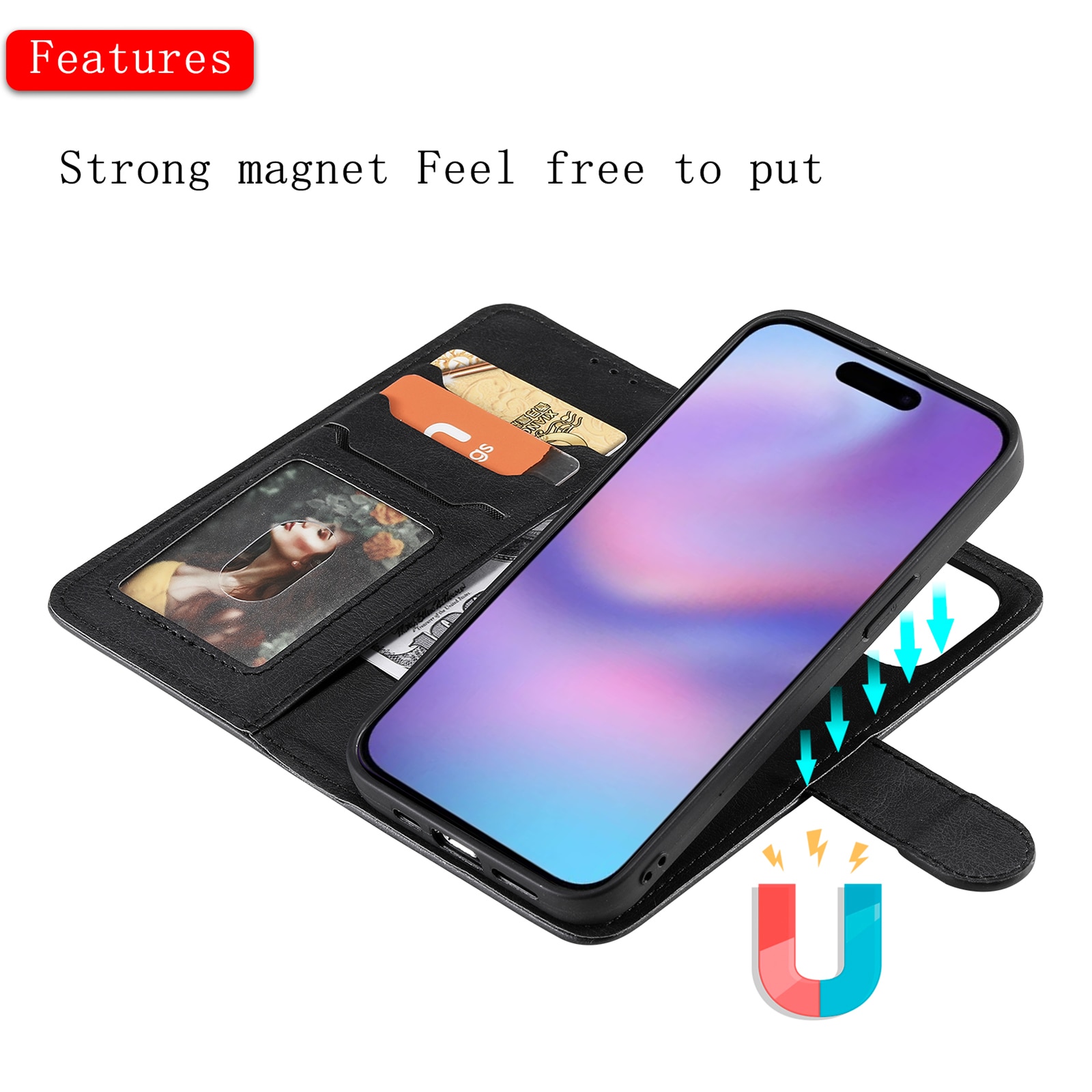 Magneettinen lompakko iPhone 17 musta