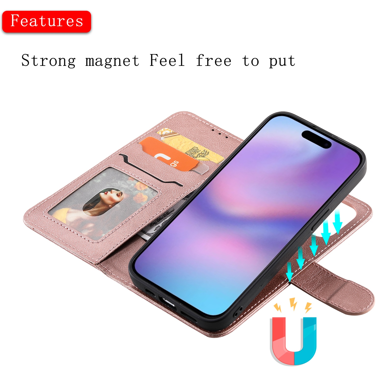 Magneettinen lompakko iPhone 17 Vaaleanpunainen