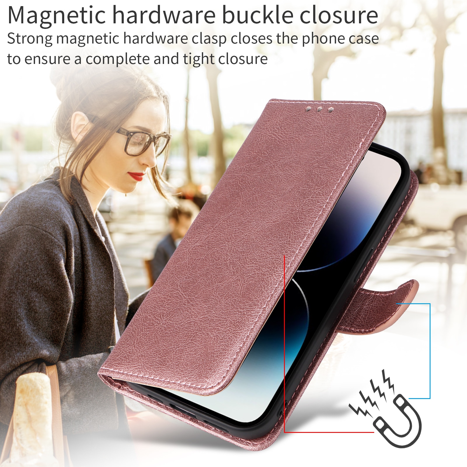 Magneettinen lompakko iPhone 17 Vaaleanpunainen