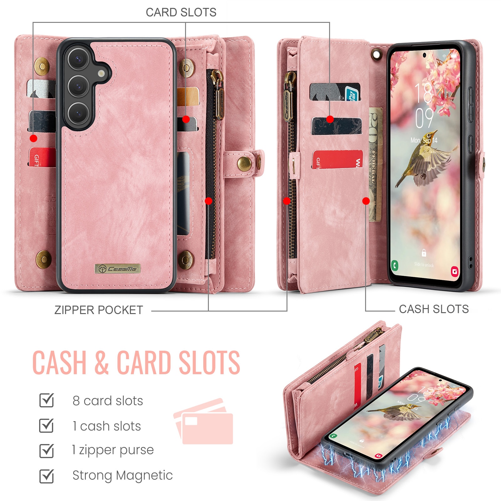 Multi-slot Suojakotelo Samsung Galaxy S25 FE Vaaleanpunainen