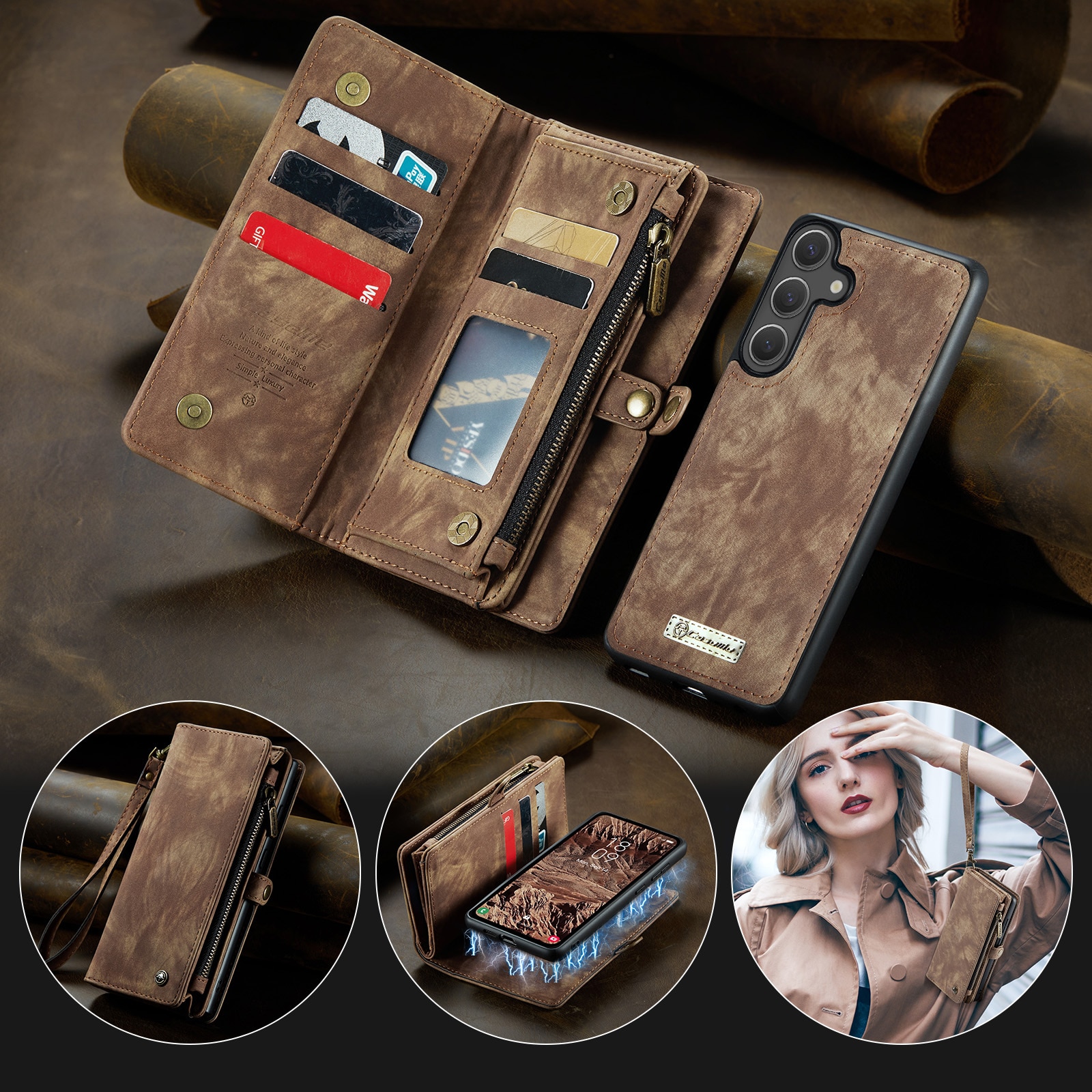 Multi-slot Suojakotelo Samsung Galaxy S25 FE Ruskea