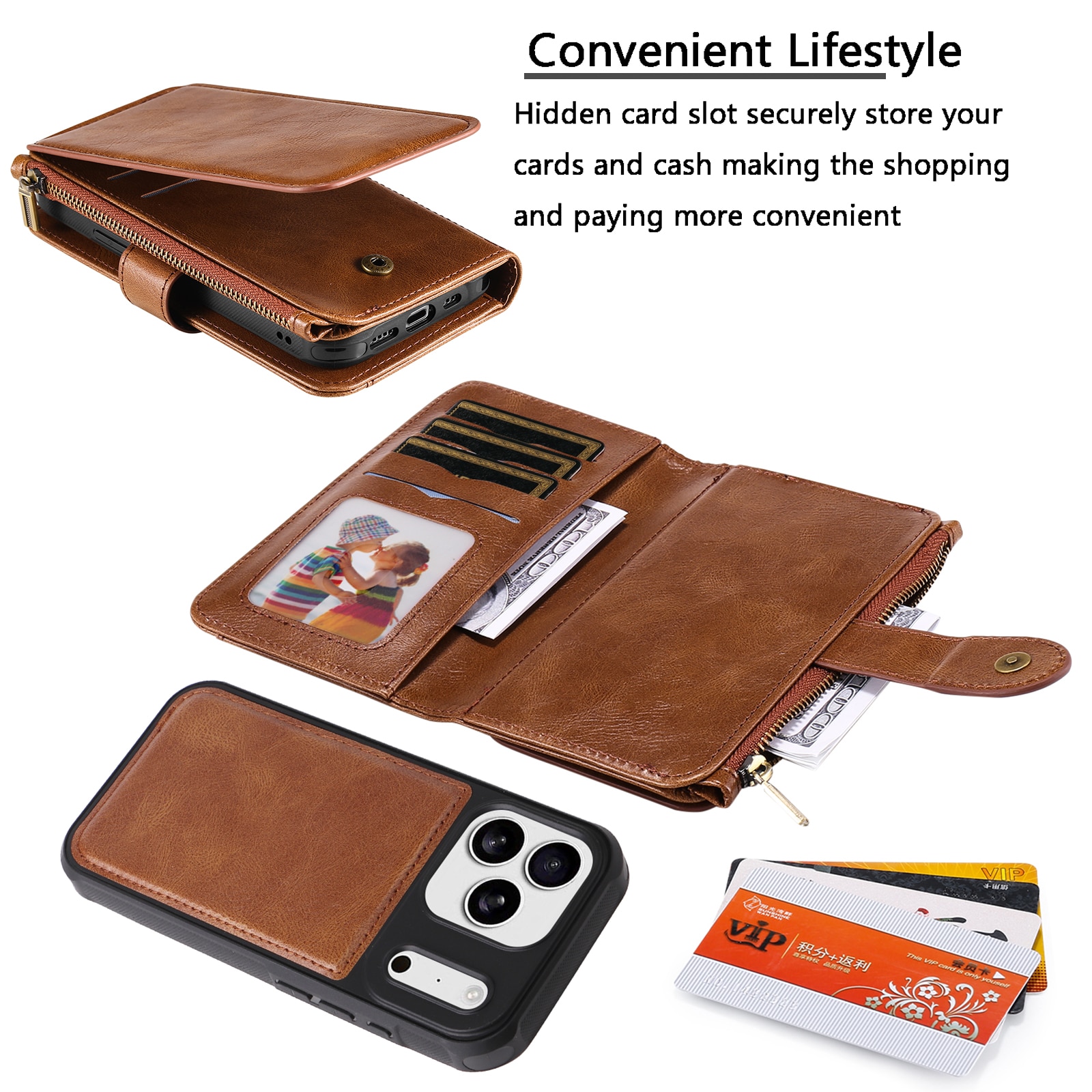 Magnet Leather Multi-Wallet iPhone 17 Pro Ruskea