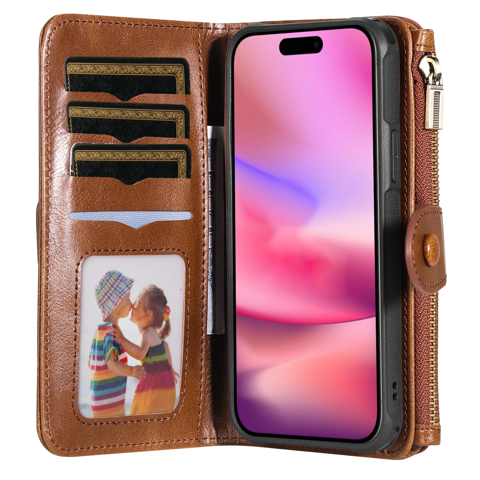 Magnet Leather Multi-Wallet iPhone 17 Ruskea