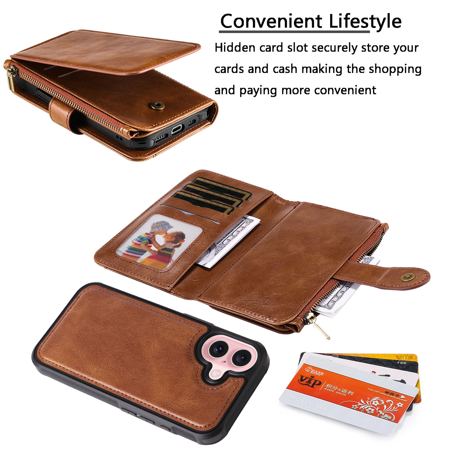 Magnet Leather Multi-Wallet iPhone 17 Ruskea