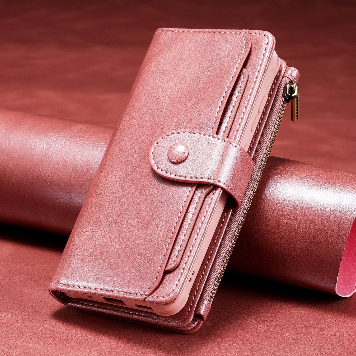 Magnet Leather Multi-Wallet iPhone 17 Vaaleanpunainen