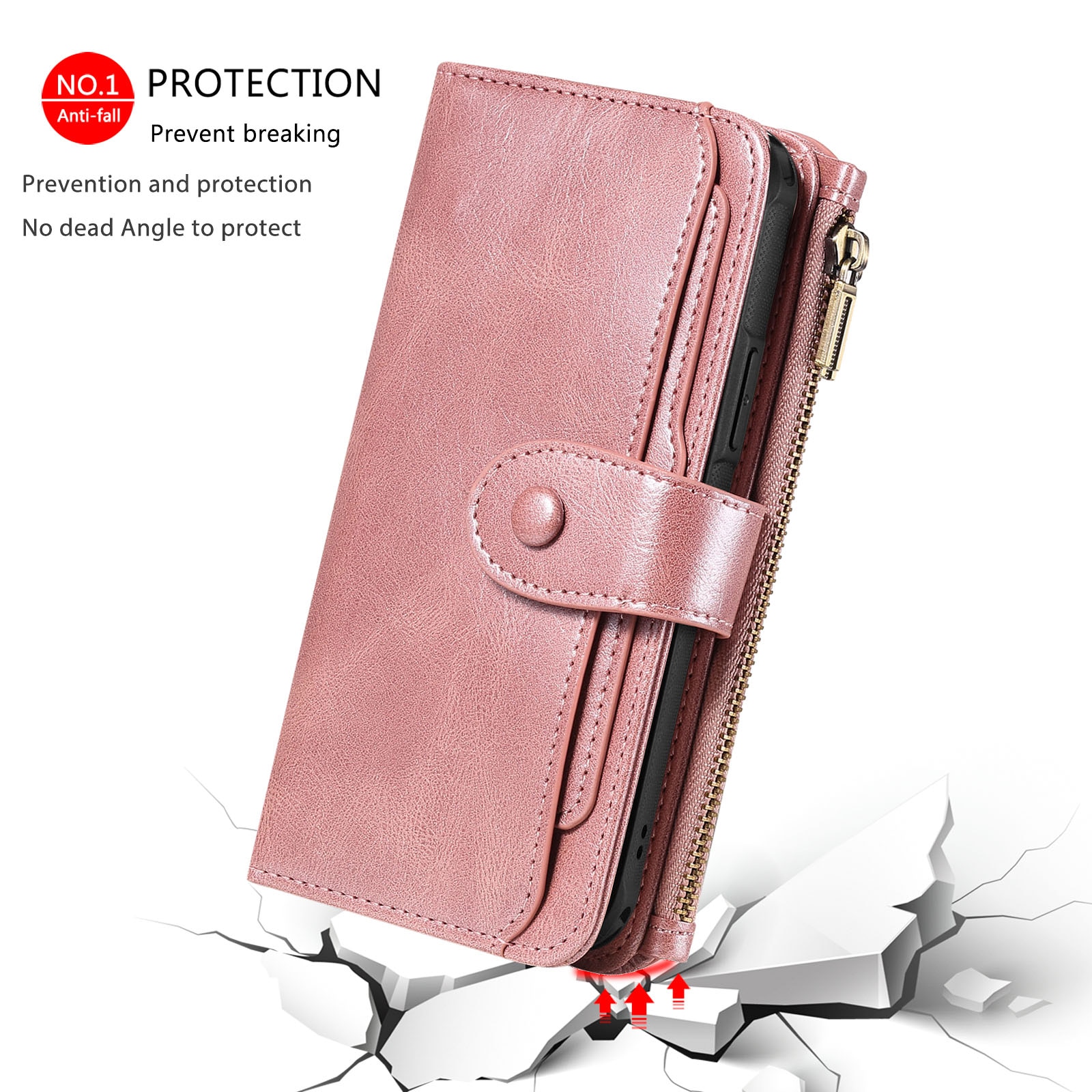 Magnet Leather Multi-Wallet iPhone 17 Vaaleanpunainen