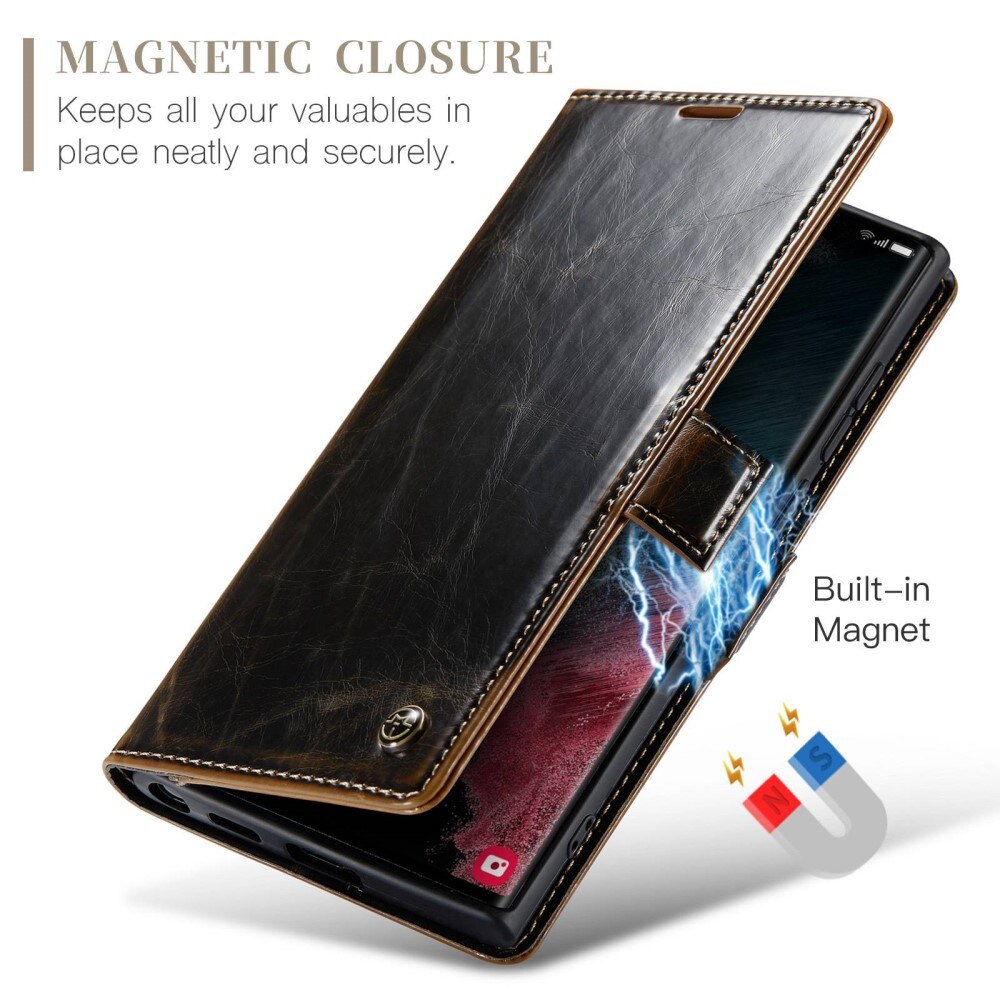 Leather Wallet Samsung Galaxy S22 Ultra ruskea