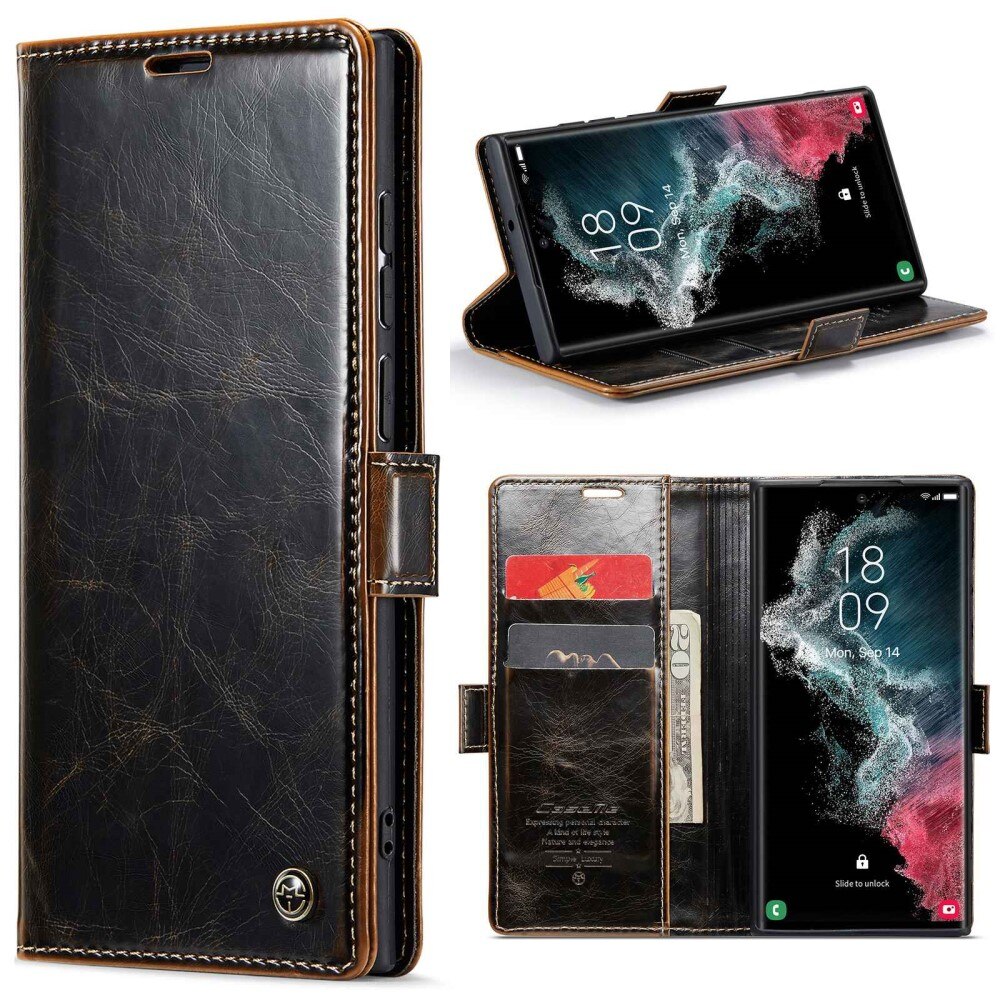 Leather Wallet Samsung Galaxy S22 Ultra ruskea