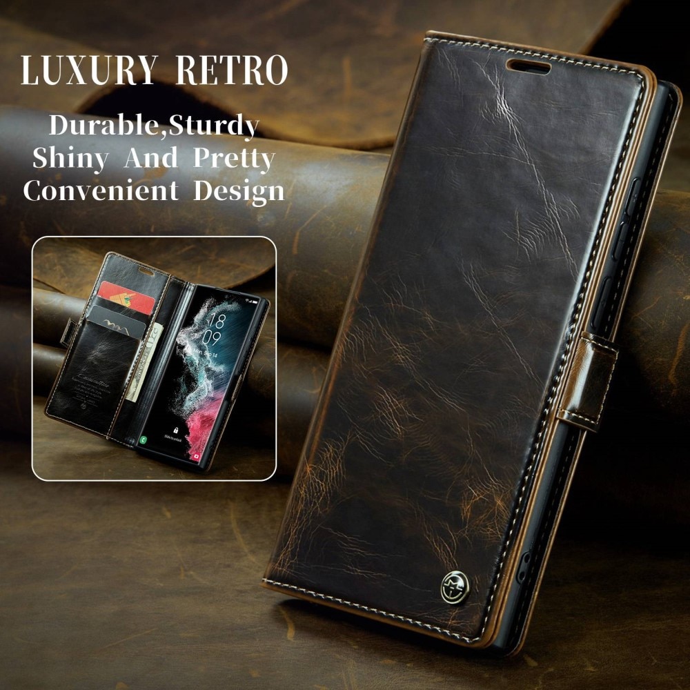 Leather Wallet Samsung Galaxy S22 Ultra ruskea