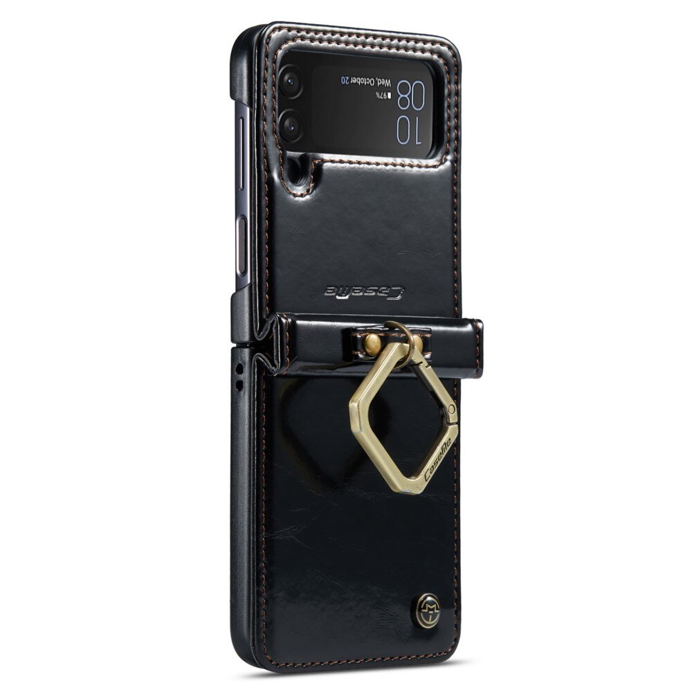 Leather Wallet Handstrap Samsung Galaxy Z Flip 4 musta