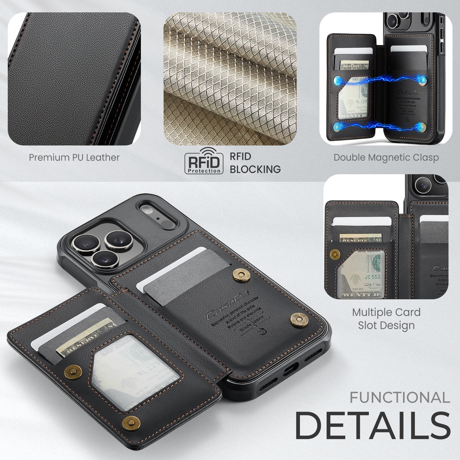 RFID-blocking Lompakonkuori iPhone 17 Pro Max musta