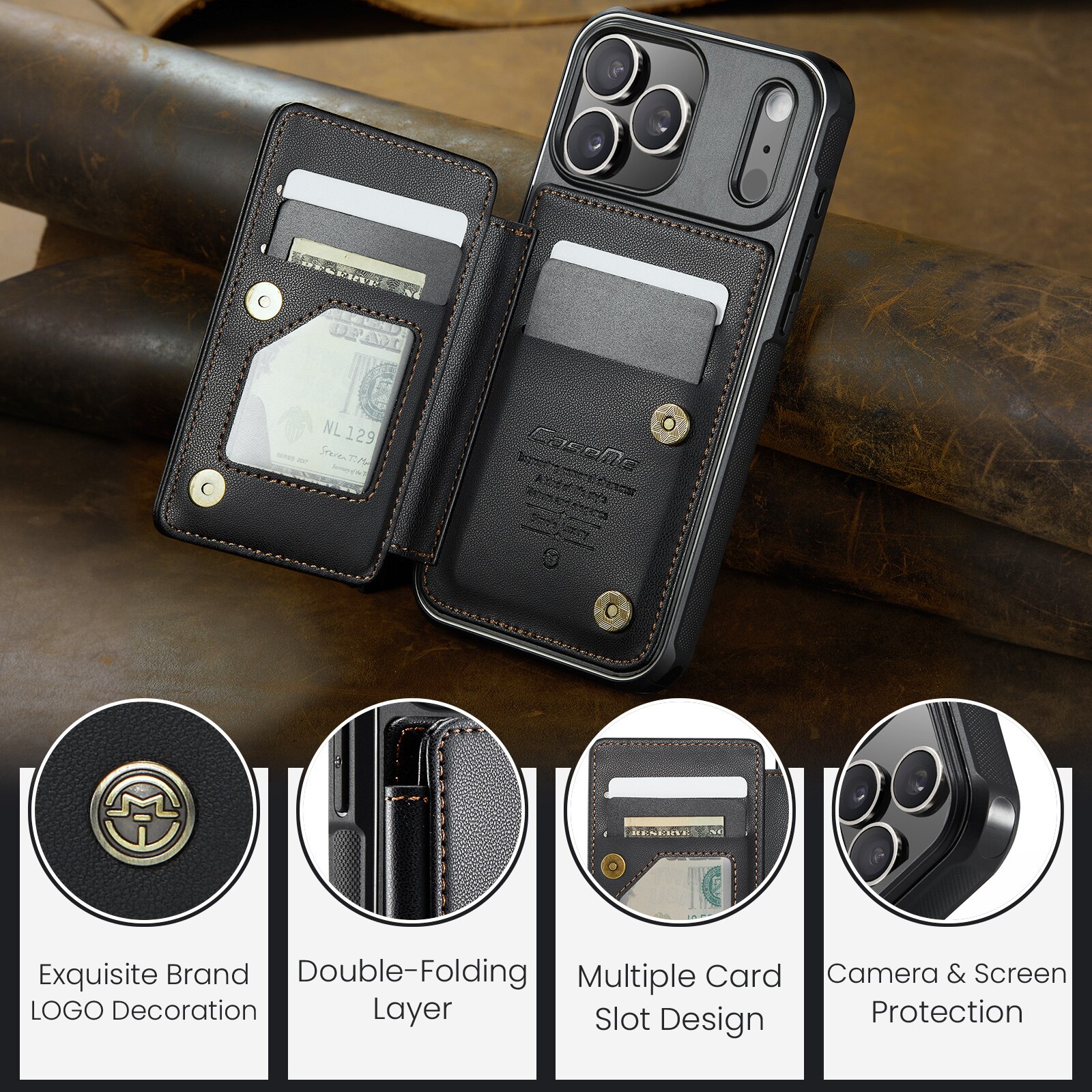 RFID-blocking Lompakonkuori iPhone 17 Pro Max musta