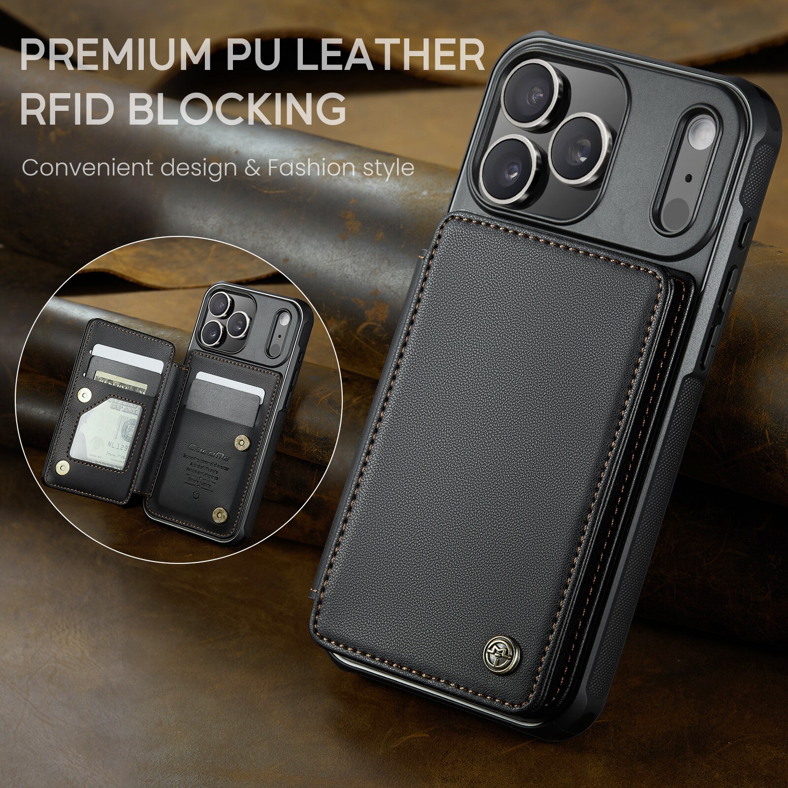 RFID-blocking Lompakonkuori iPhone 17 Pro Max musta