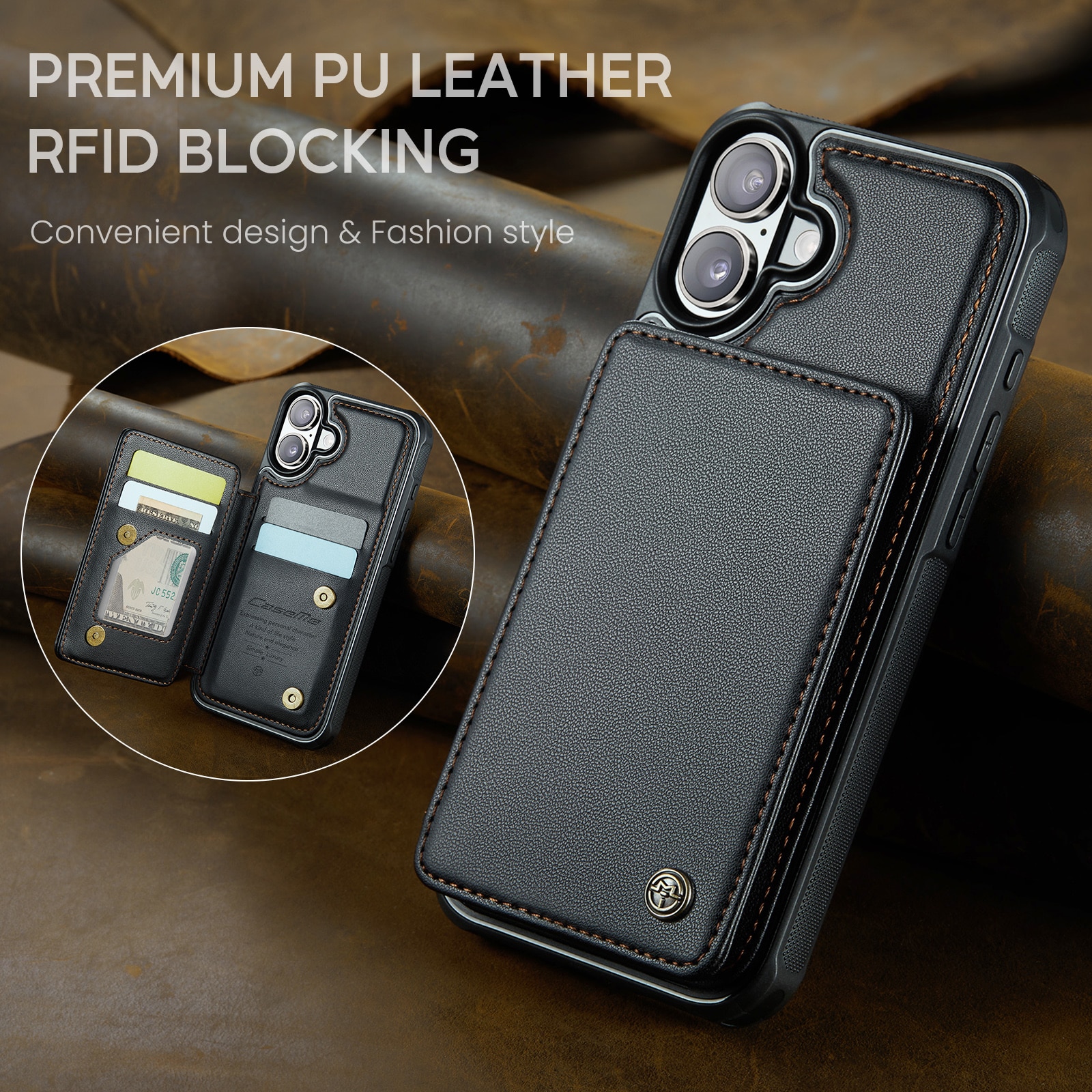 RFID-blocking Lompakonkuori iPhone 17 musta