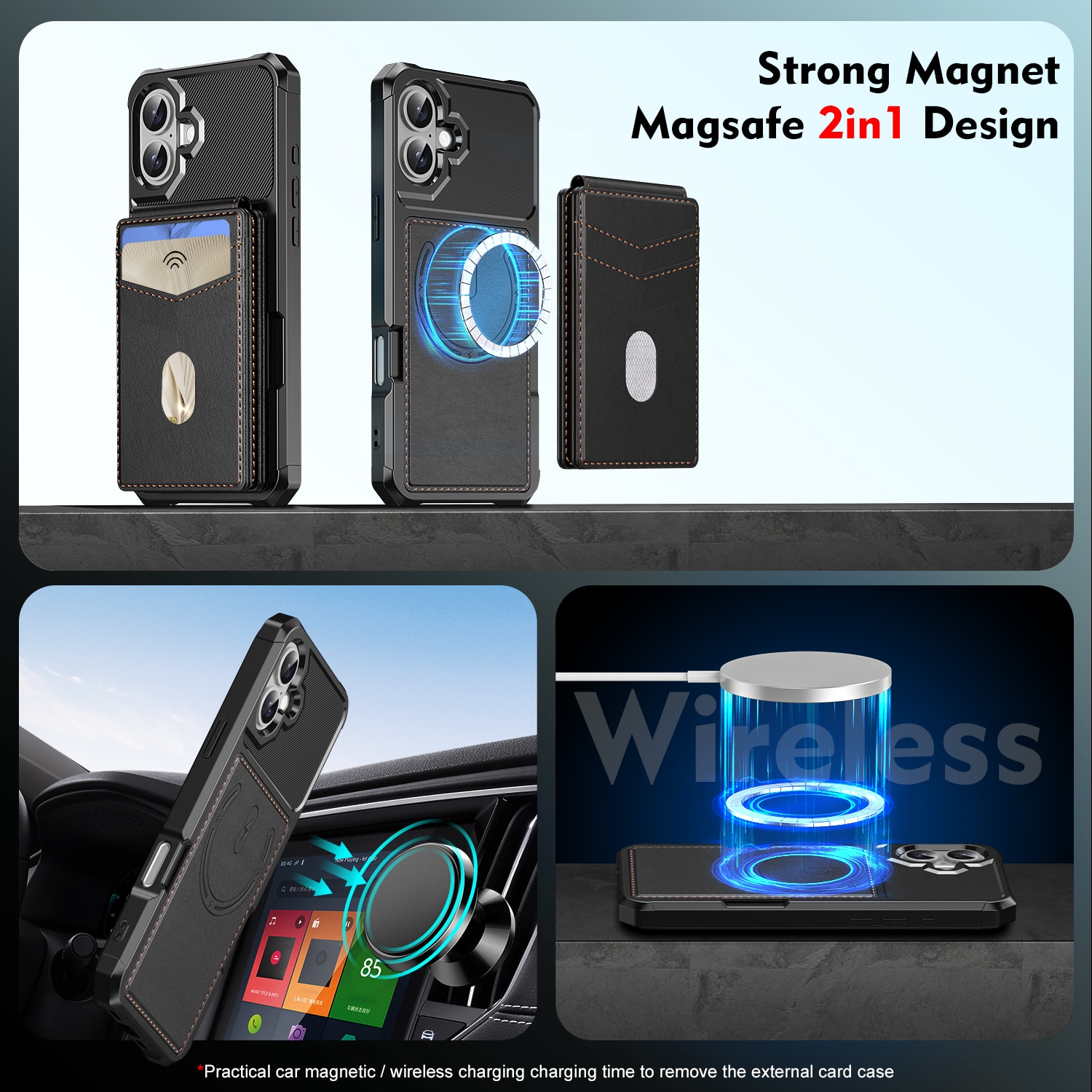 Magneettinen suojakuori korttipidikkeellä iPhone 17 Musta