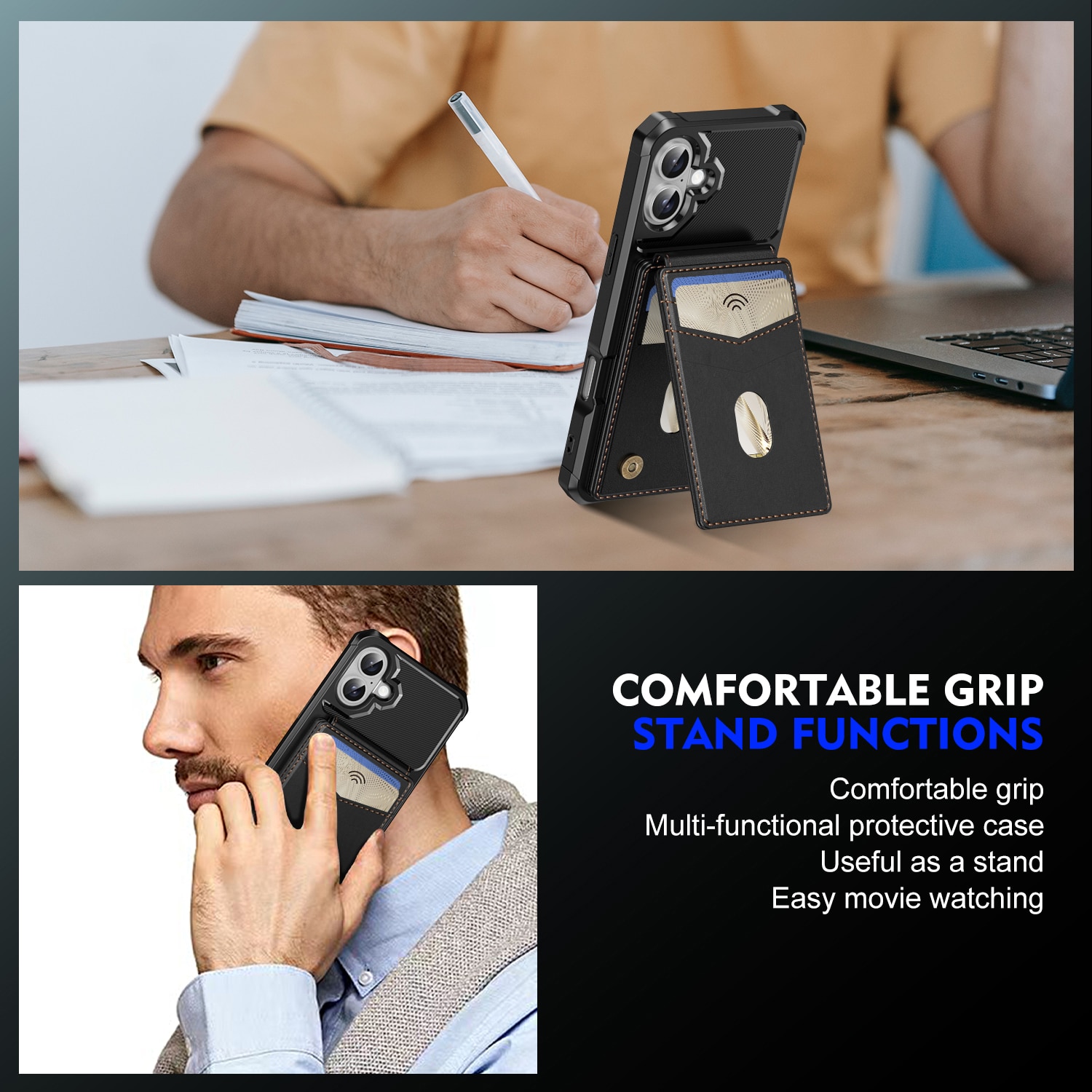 Magneettinen suojakuori korttipidikkeellä iPhone 17 Musta
