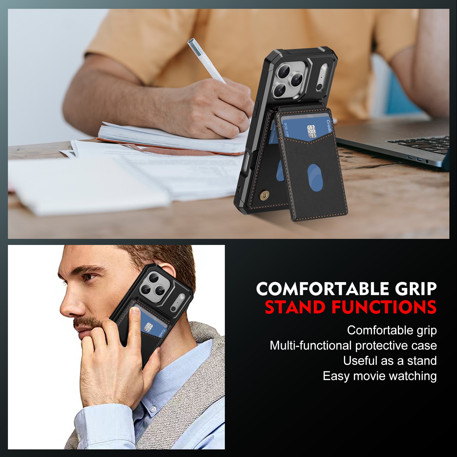 Magneettinen suojakuori korttipidikkeellä iPhone 17 Pro Max Musta