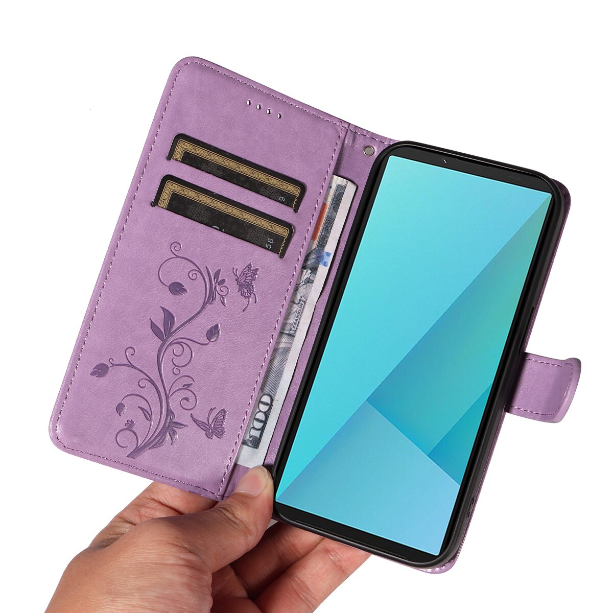 Nahkakotelo Perhonen Sony Xperia 10 VII Liila
