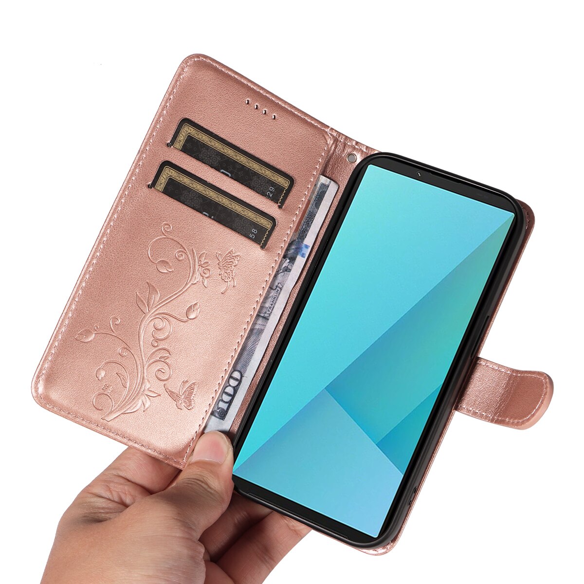 Nahkakotelo Perhonen Sony Xperia 10 VII Ruusukulta