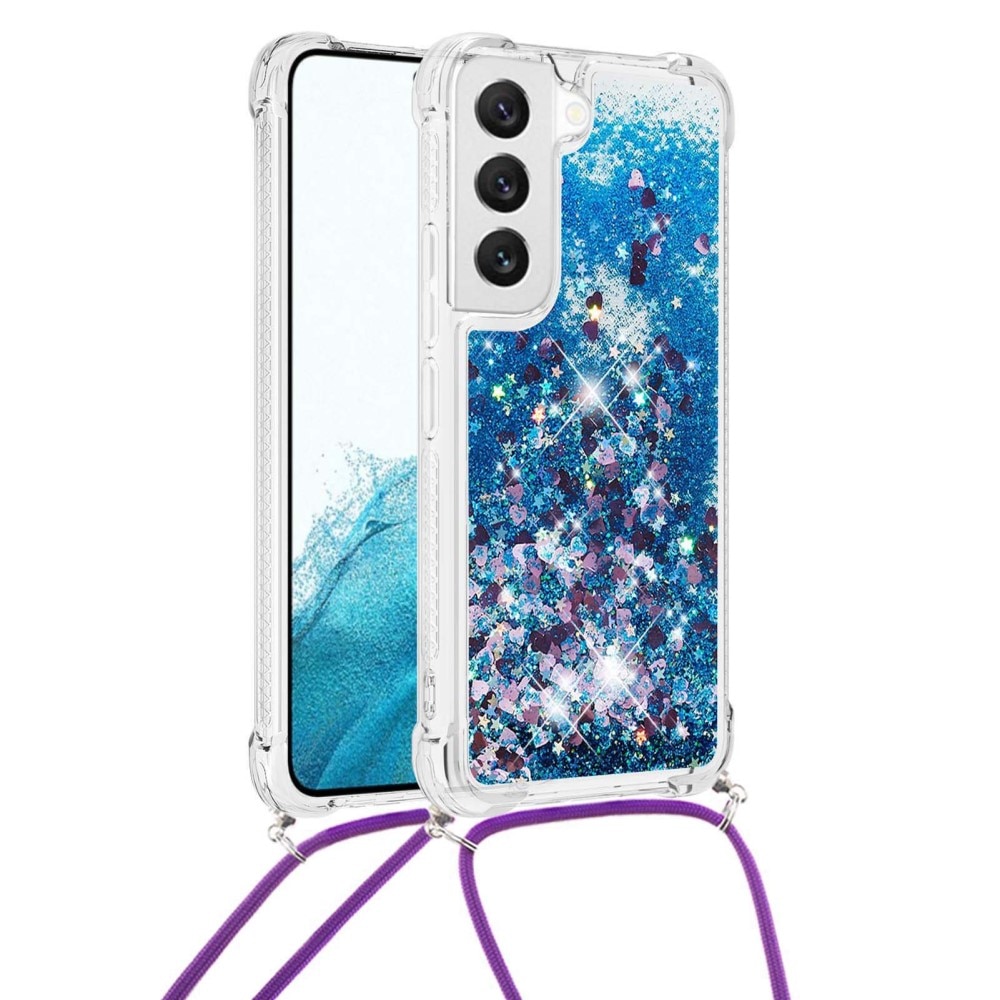 Glitter Powder TPU Kuori kaulahihnalla Samsung Galaxy S23 sininen