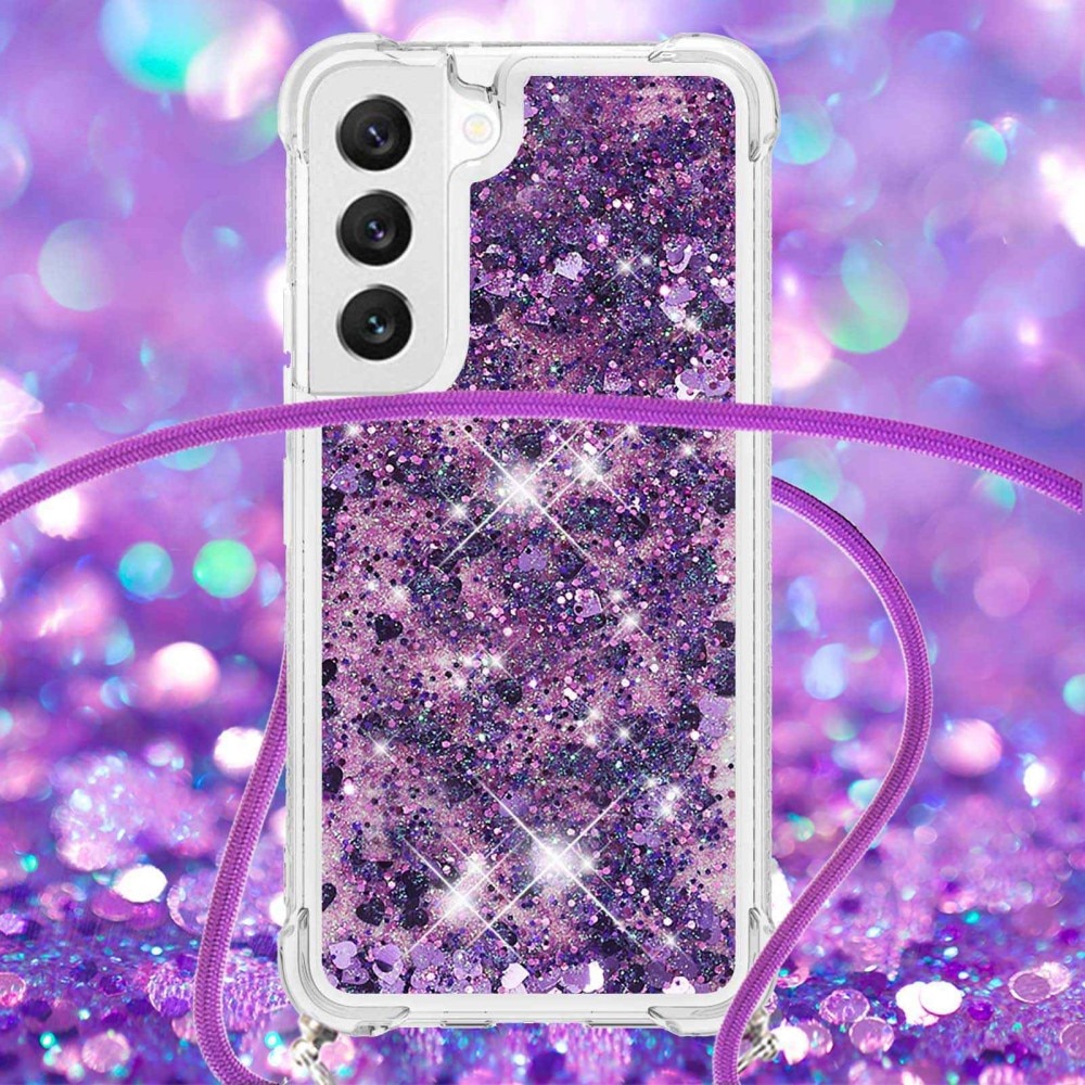 Glitter Powder TPU Kuori kaulahihnalla Samsung Galaxy S23 liila