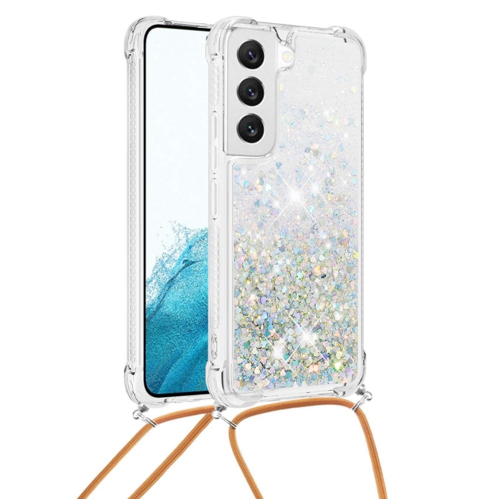 Glitter Powder TPU Kuori kaulahihnalla Samsung Galaxy S23 hopea