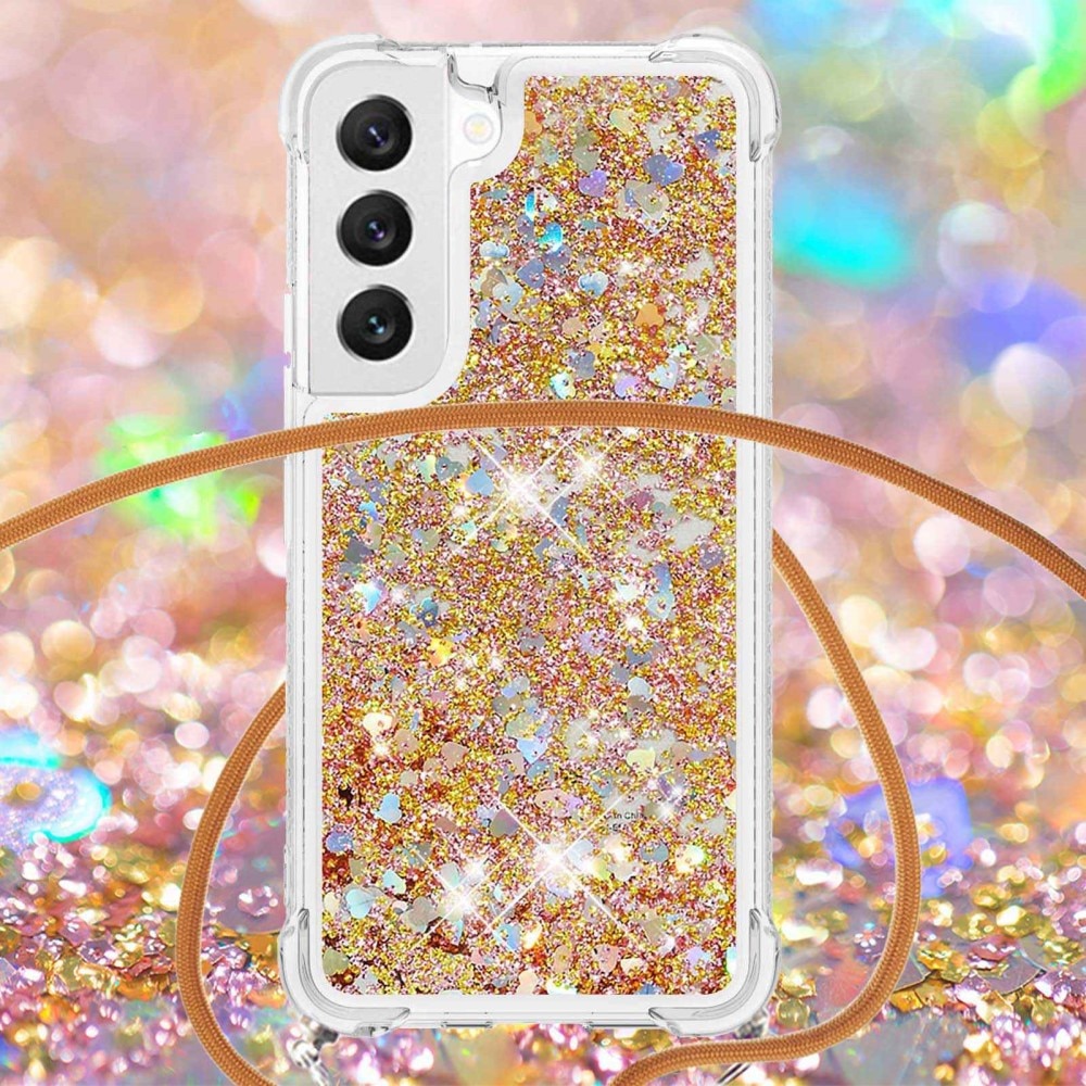 Glitter Powder TPU Kuori kaulahihnalla Samsung Galaxy S23 kulta
