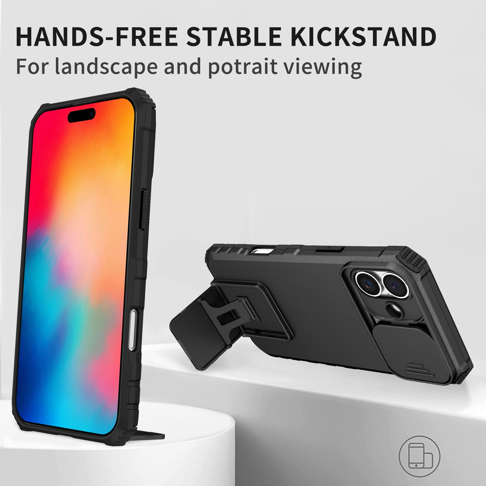 iPhone 17 Kickstand Kotelo Kamerasuojalla Musta