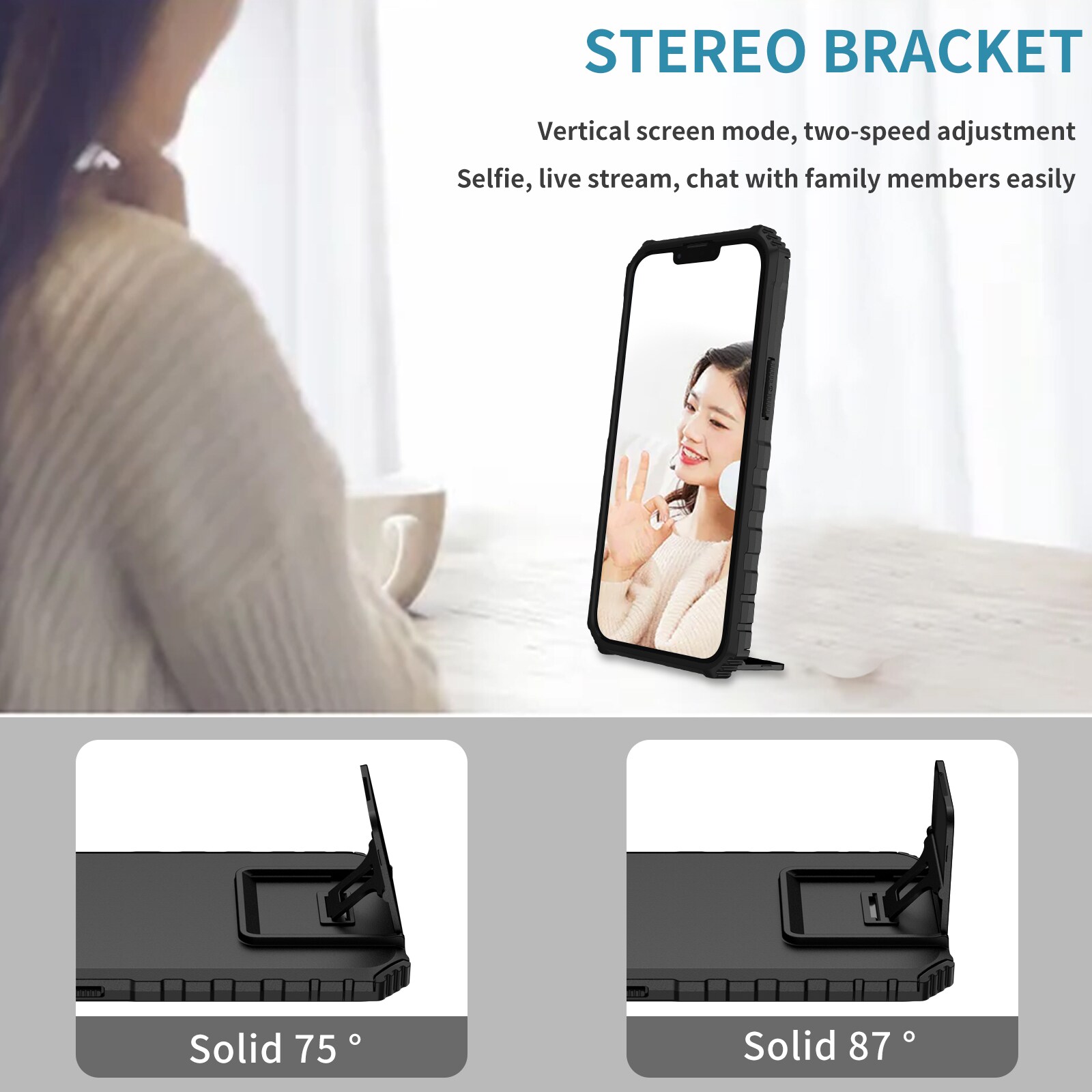 iPhone 17 Kickstand Kotelo Kamerasuojalla Musta