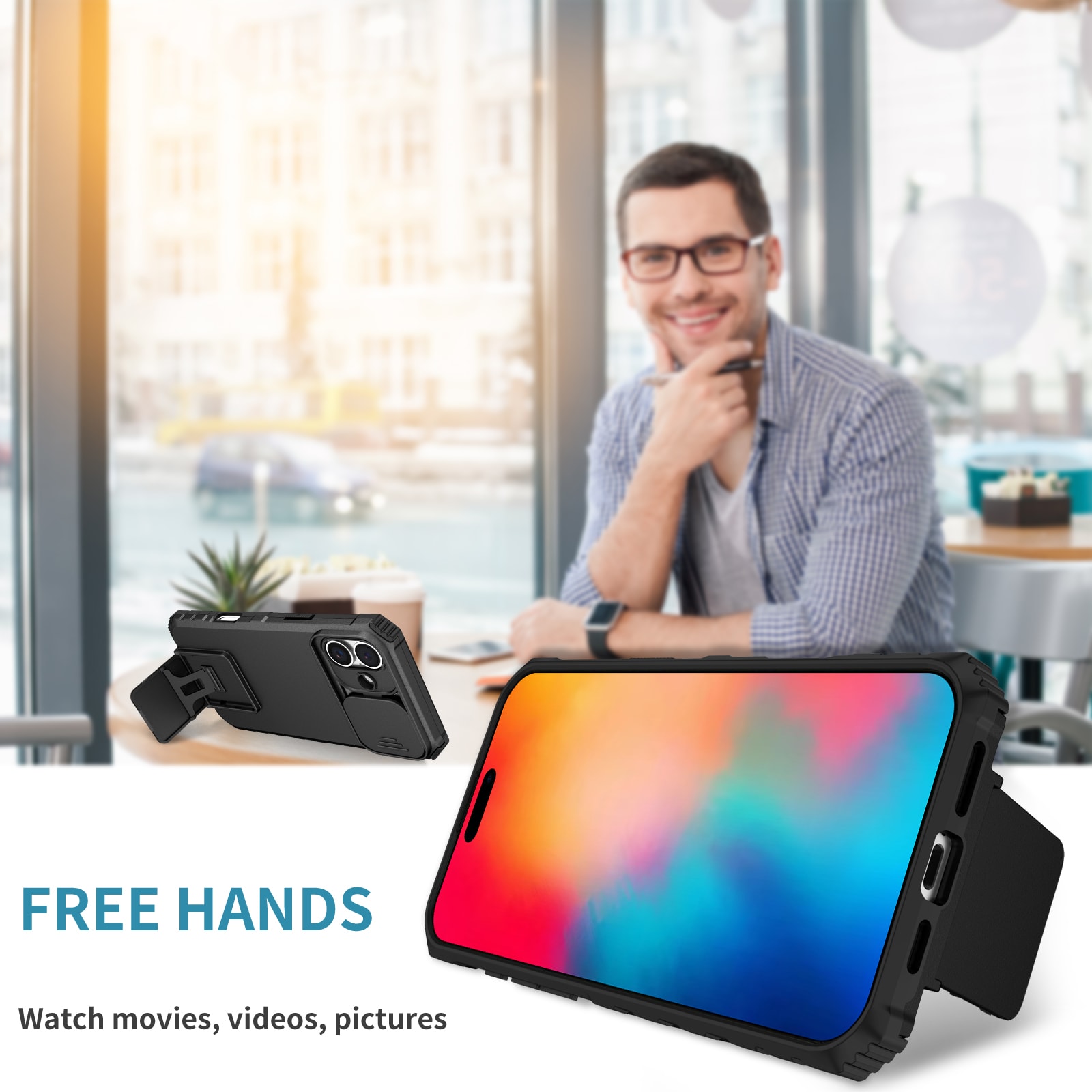 iPhone 17 Kickstand Kotelo Kamerasuojalla Musta