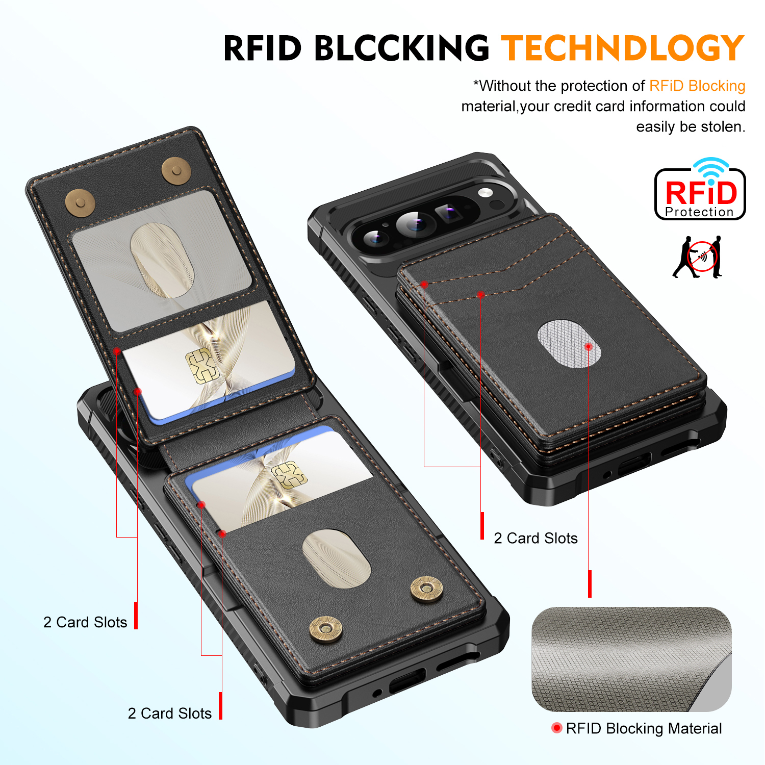 Magneettinen suojakuori korttipidikkeellä Google Pixel 10 Musta